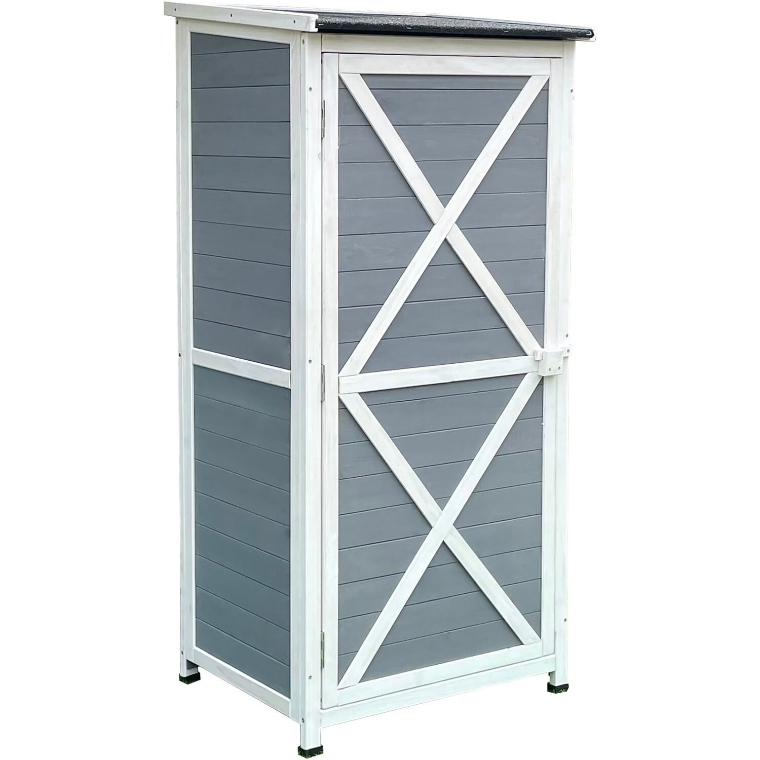 Gray Fir Wood Outdoor Storage Shed with Shelves