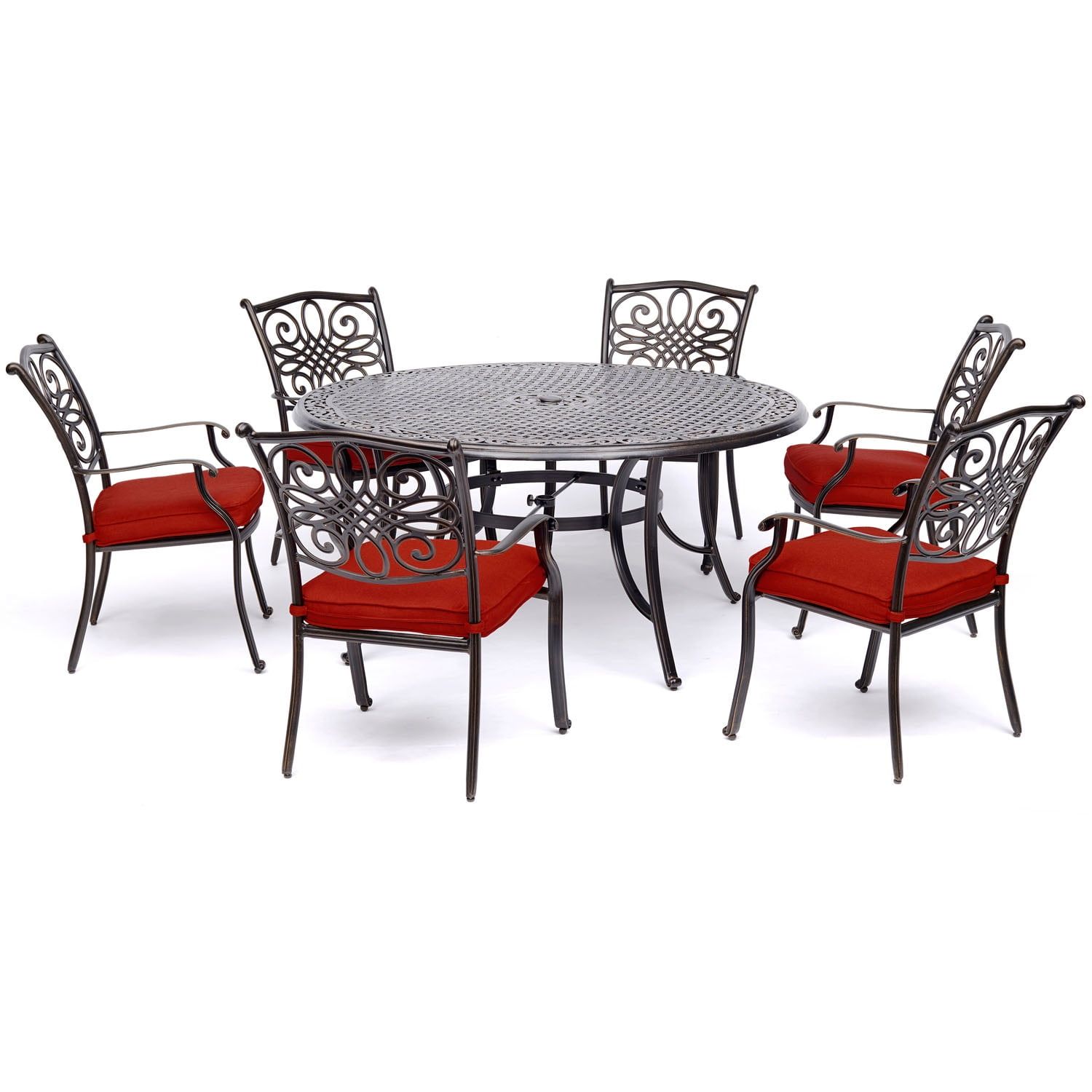 Hanover 60-Inch Cast-Top Red 7-Piece Dining Set