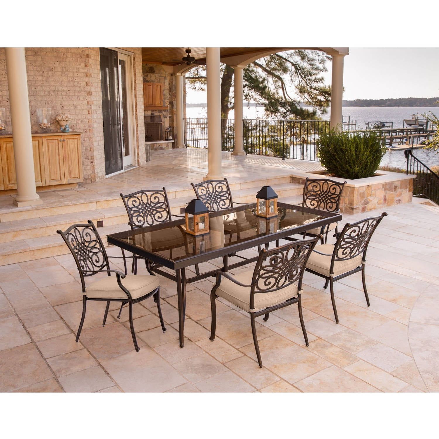 Elegant Bronze 7-Piece Outdoor Dining Set with Tempered Glass Top