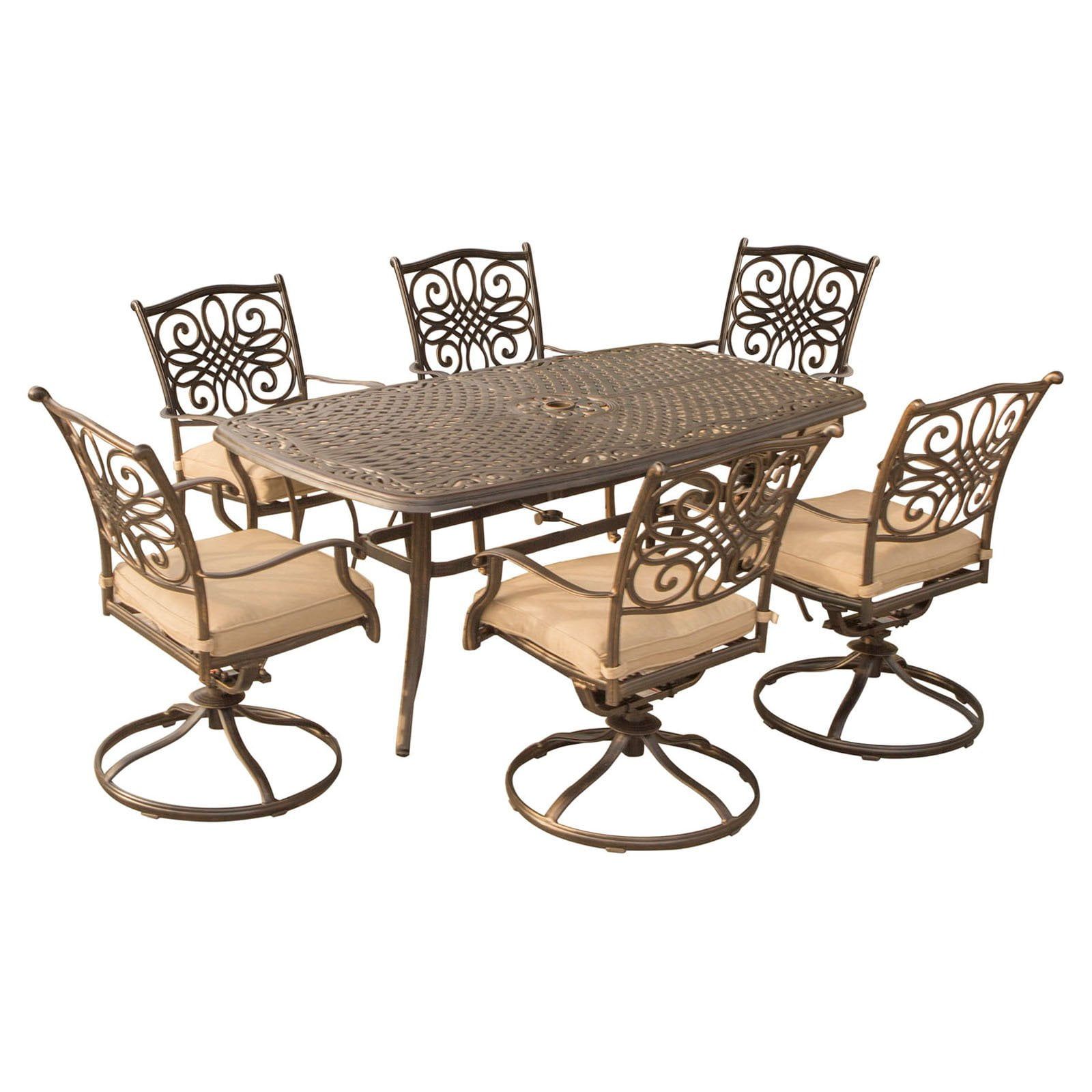 Bronze 7-Piece Outdoor Dining Set with Beige Cushions