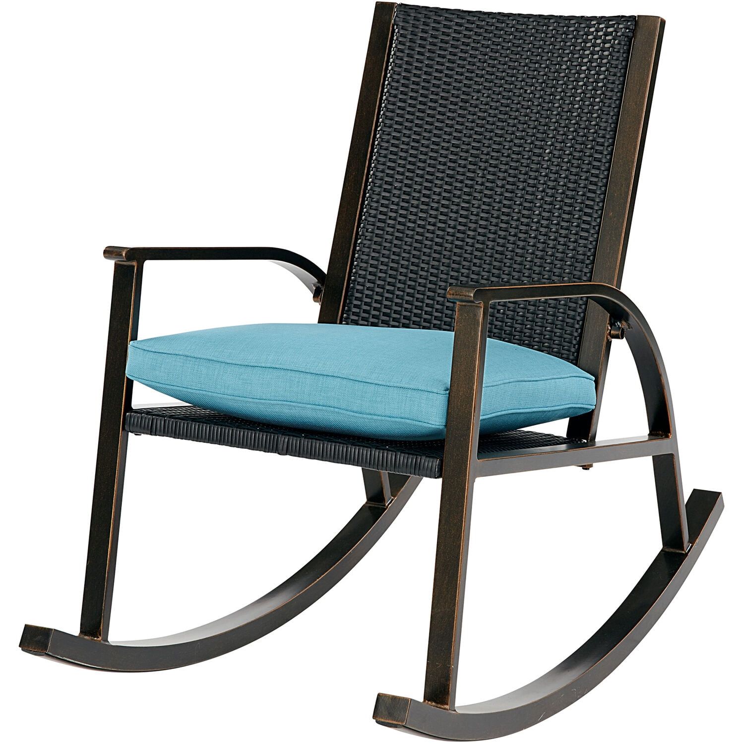 Blue Aluminum Wicker Back Rocking Chair with Cushions