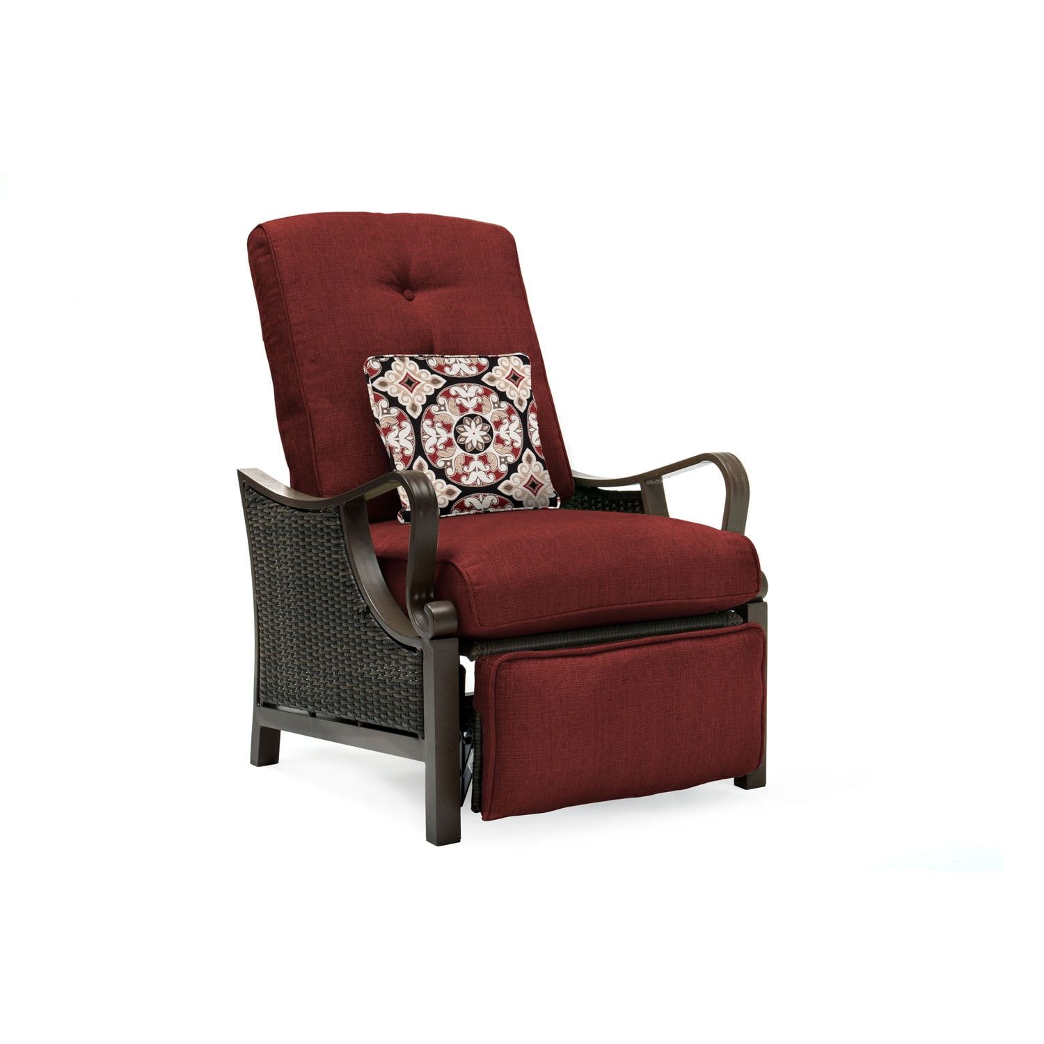 Crimson Red Steel and Wicker Reclining Armchair with Cushions