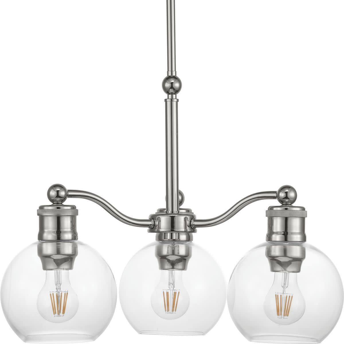 Polished Nickel Three-Light Chandelier with Clear Glass Shades