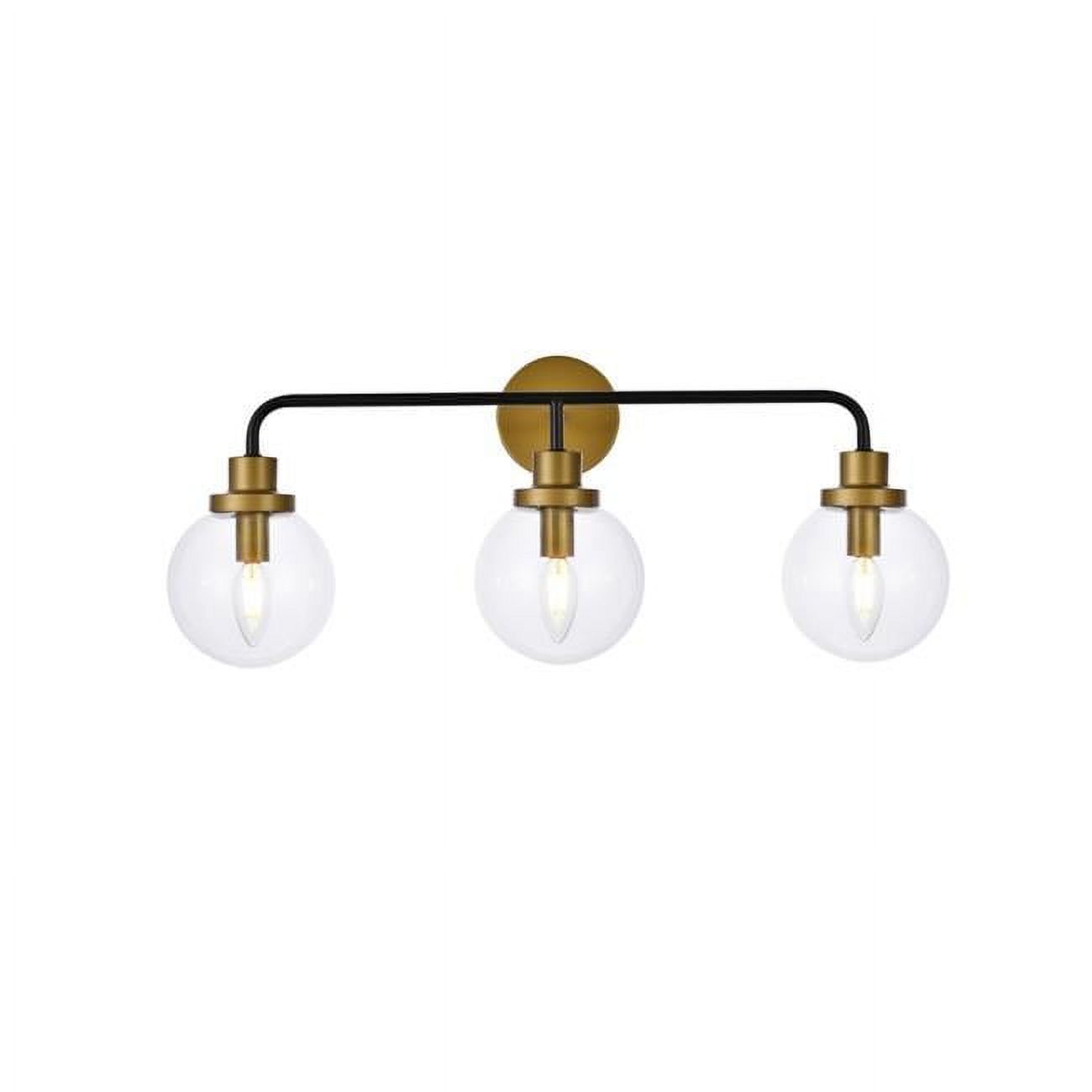 Hanson Dimmable 3-Light Bath Sconce in Black, Brass & Clear Glass