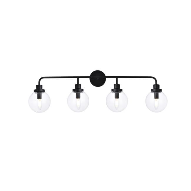 Hanson 4-Light Black and Clear Glass Bath Sconce