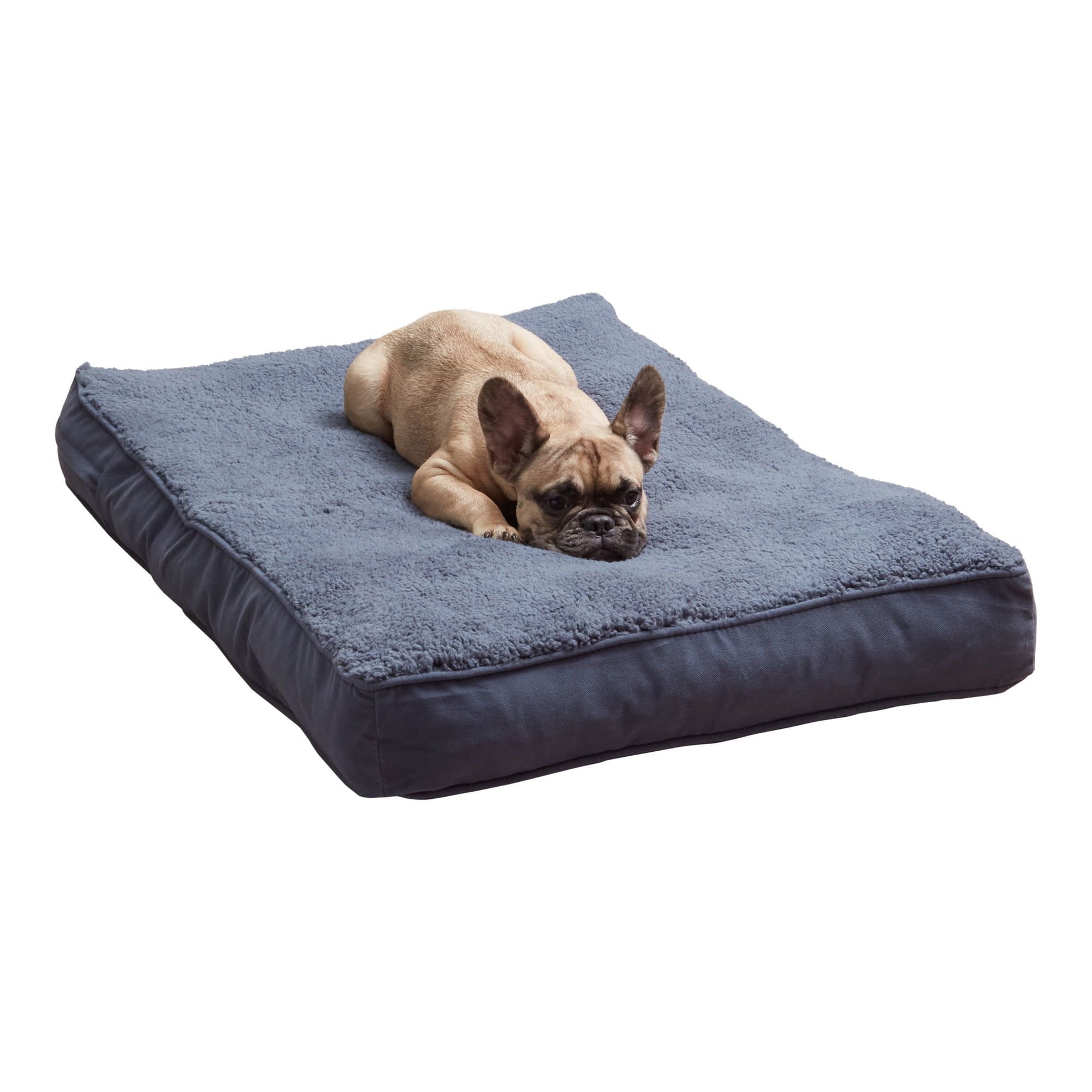 Small Blue Steel Orthopedic Sherpa Dog Bed