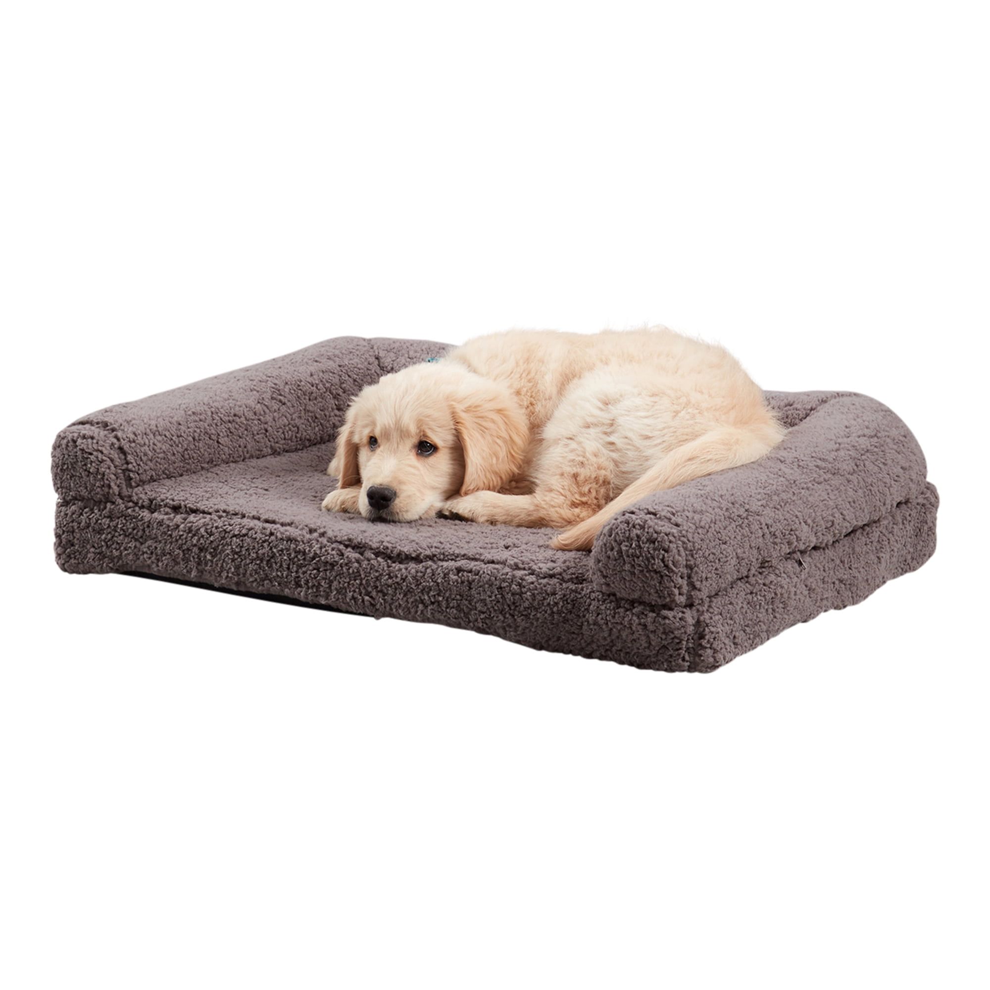 Medium Fossil Sherpa Sofa Style Dog Bed