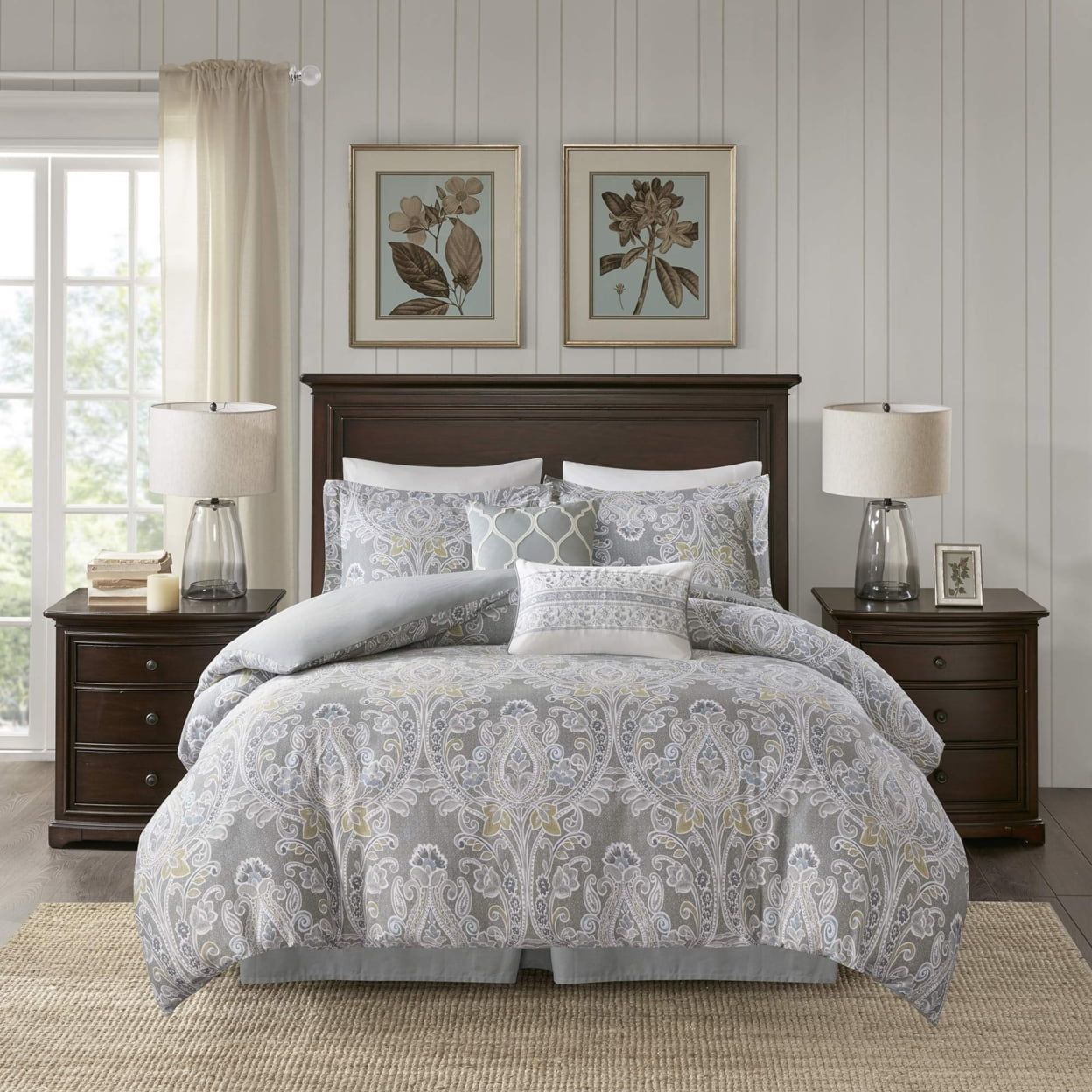 Full Gray Cotton Reversible Comforter Set with Polyfill