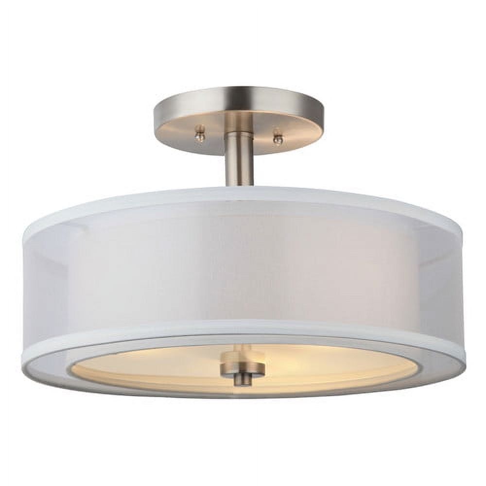 Elegant Satin Nickel 3-Light Semi-Flush Ceiling Fixture with White Glass Shade