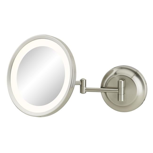 Polished Nickel LED Round Arm Wall Mirror with Magnification