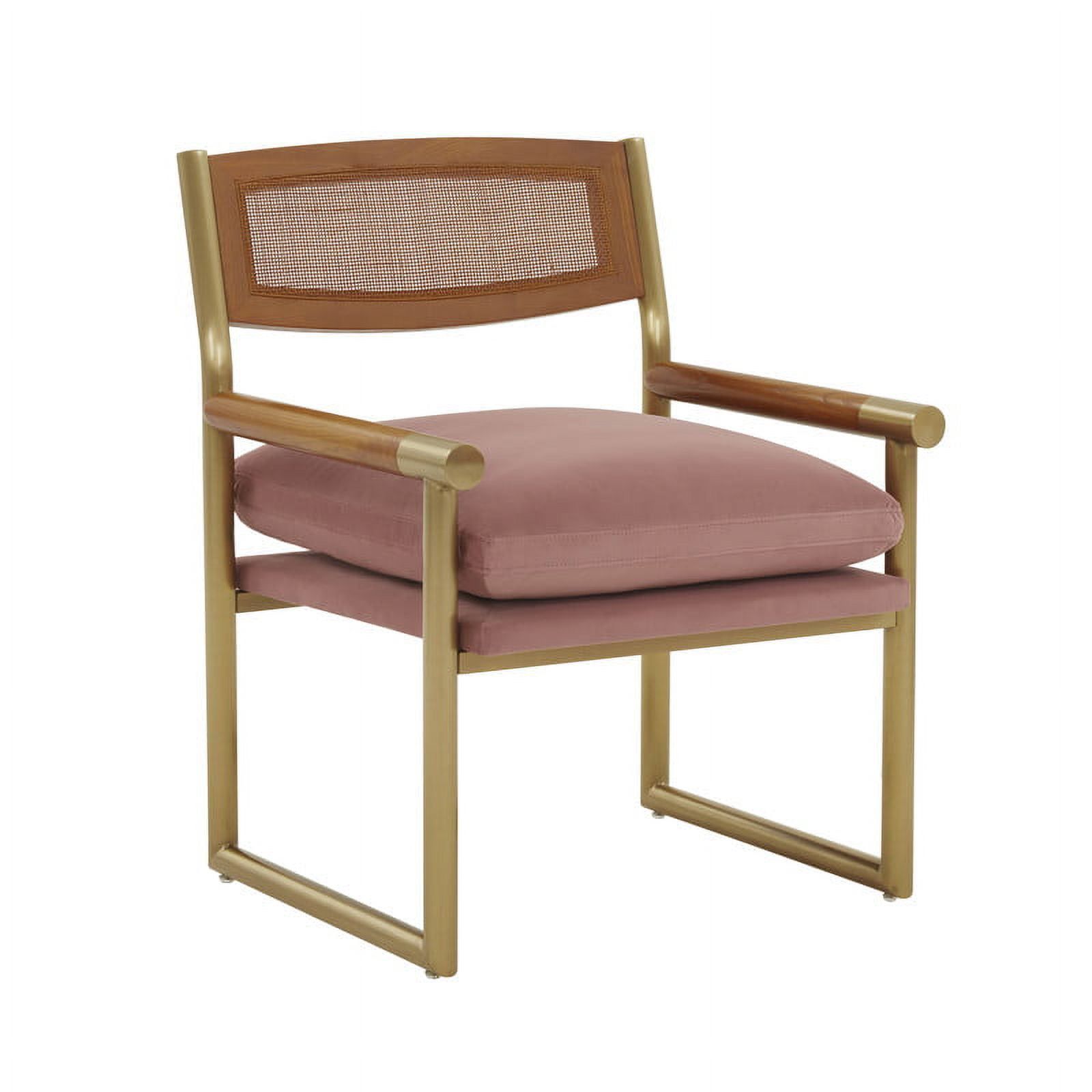 Blush Mauve Velvet Coastal Accent Chair with Gold Stainless Steel Frame