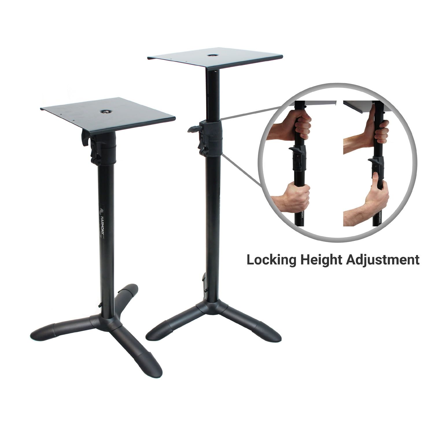 Adjustable Black Steel Tripod Speaker Stands Pair