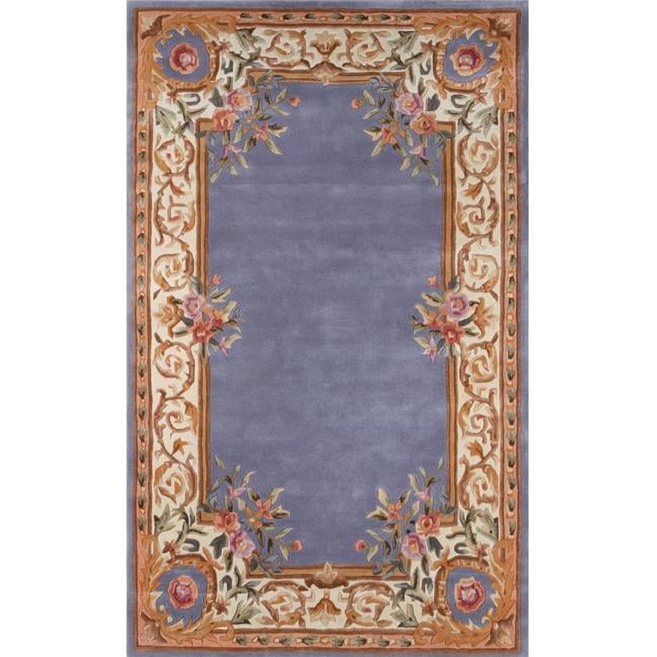 Regal Blue Hand-Tufted Wool Floral Rectangular Rug 5' x 8'