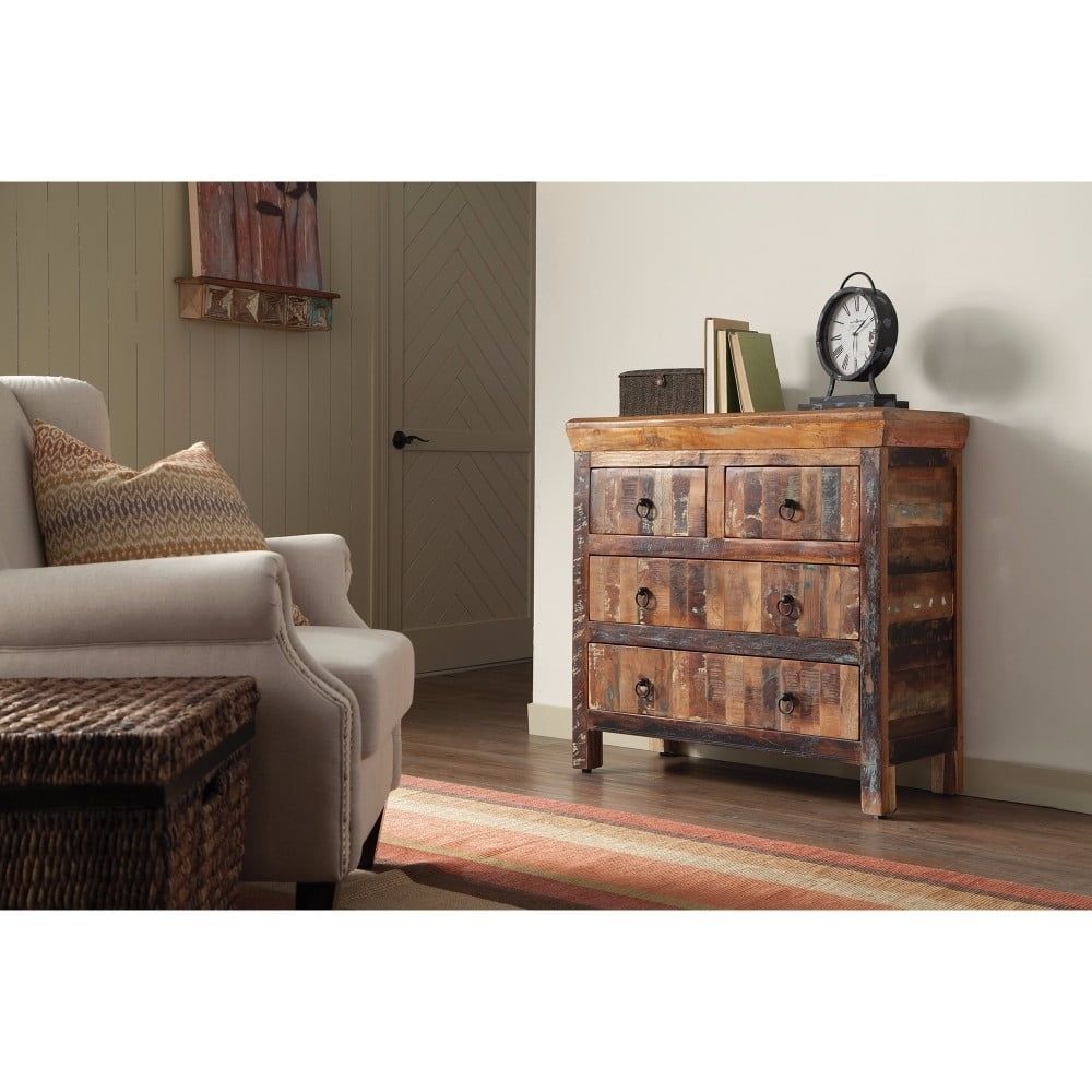 Rustic Reclaimed Wood 4-Drawer Accent Cabinet in Brown