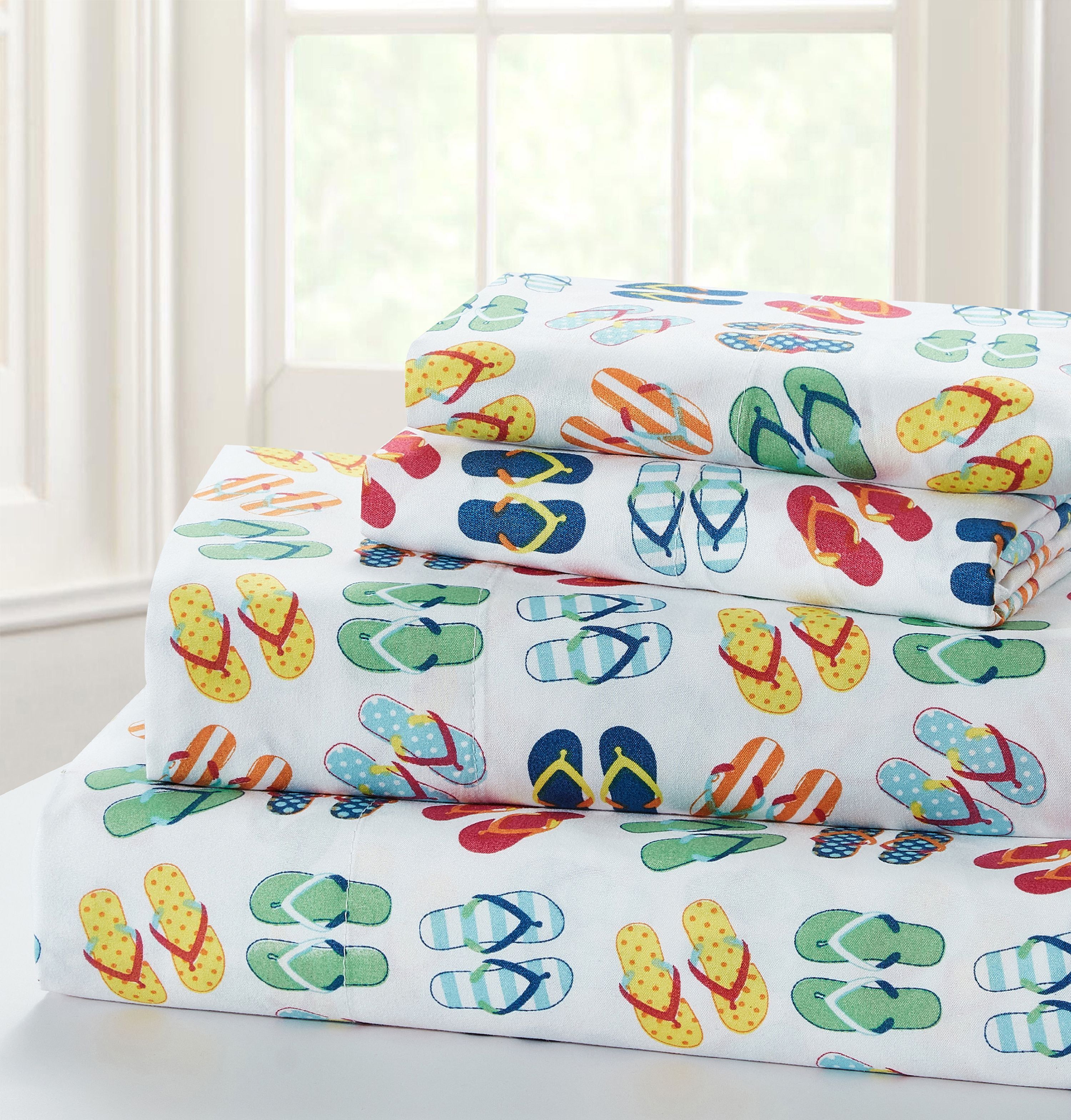 King Flip Flops Print Microfiber 4-Piece Sheet Set