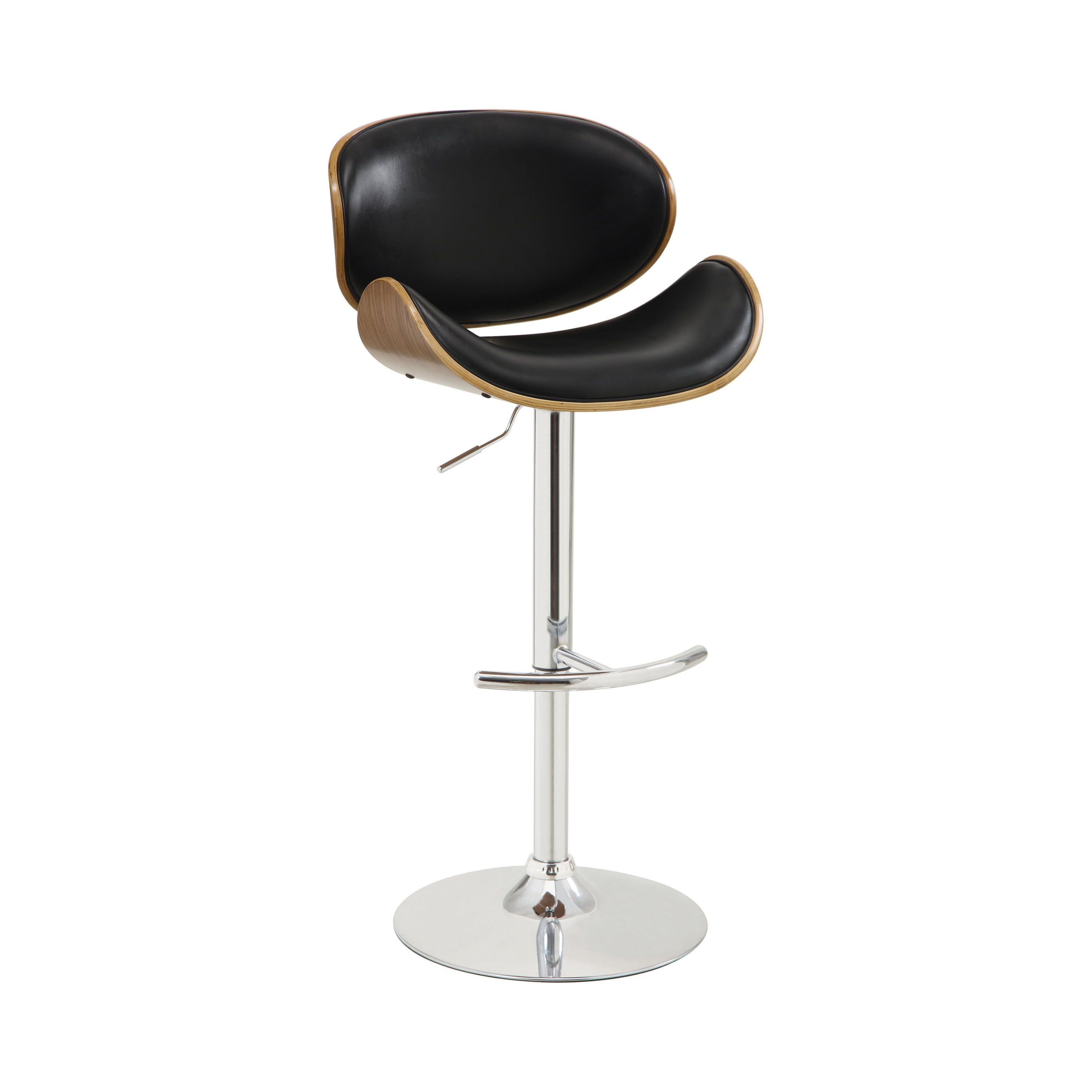 Adjustable Black Faux Leather and Walnut Bar Stool