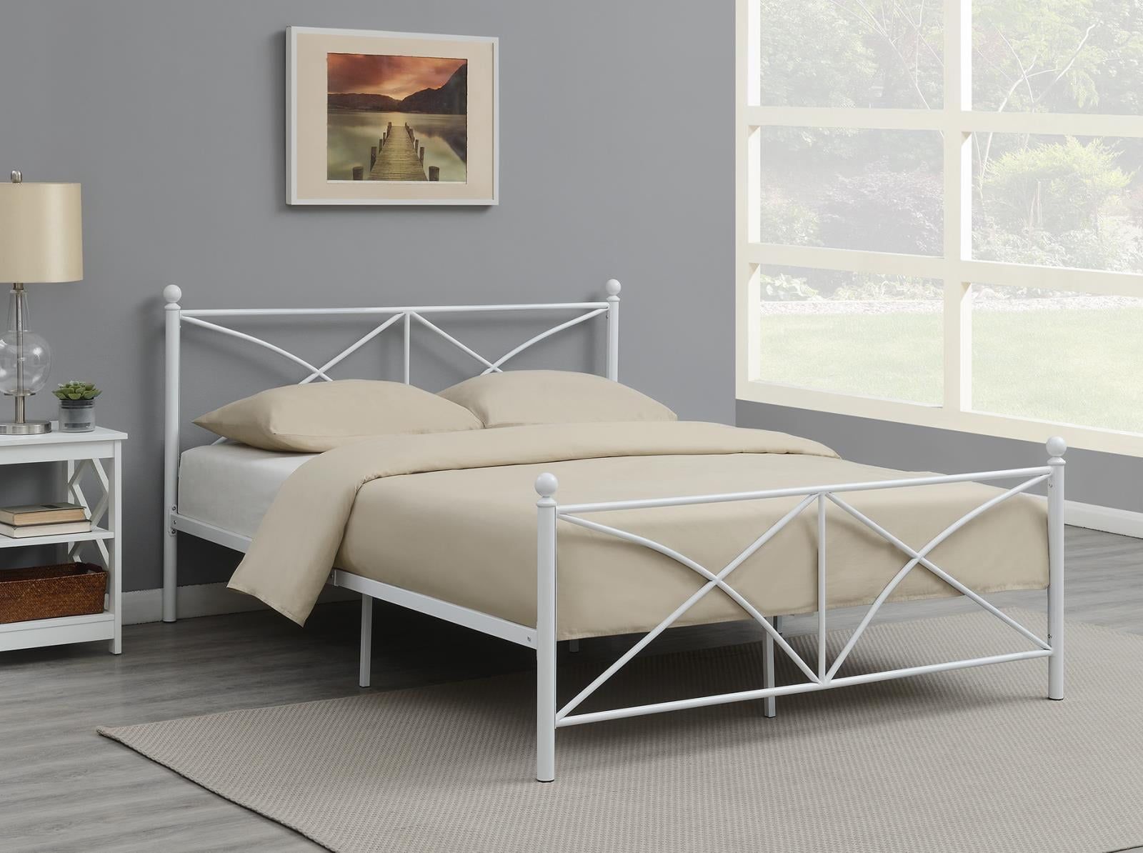 Hart White Metal Queen Bed with X-Style Headboard