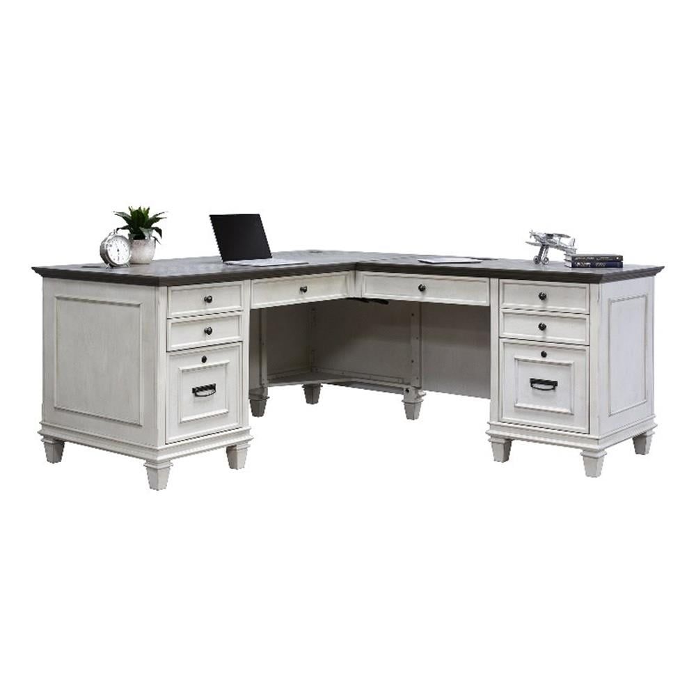 White Wood L-Shaped Corner Desk with Drawer and USB Ports