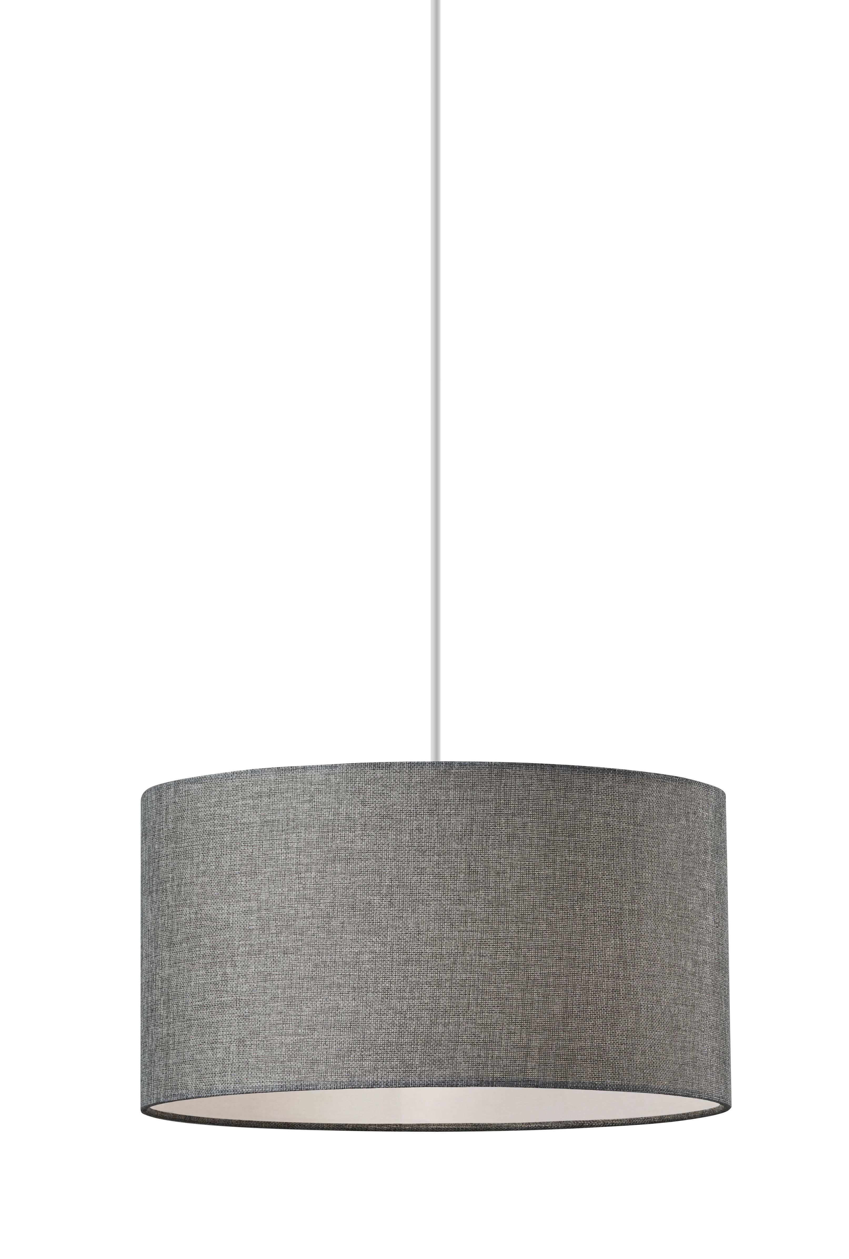 Gray Textured Fabric Drum Pendant with Brass Accents