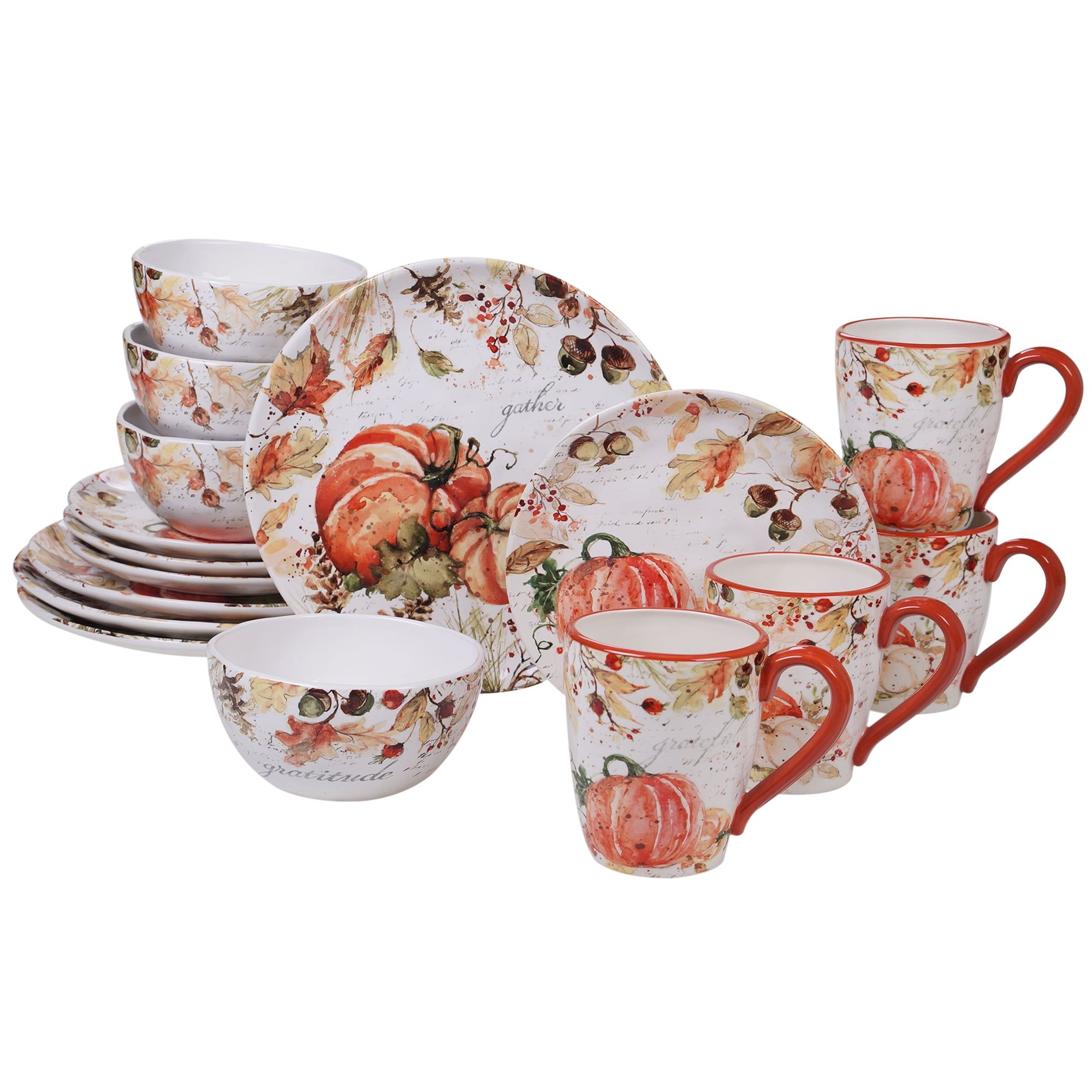 Harvest Pumpkin Ceramic 16-Piece Dinnerware Set