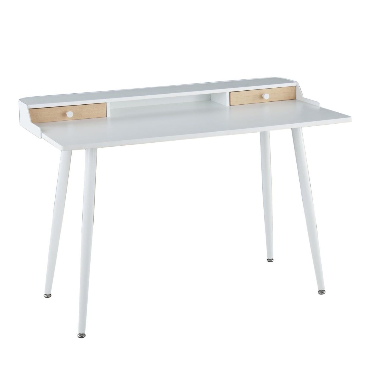 White Wood Home Office Desk with Two Drawers
