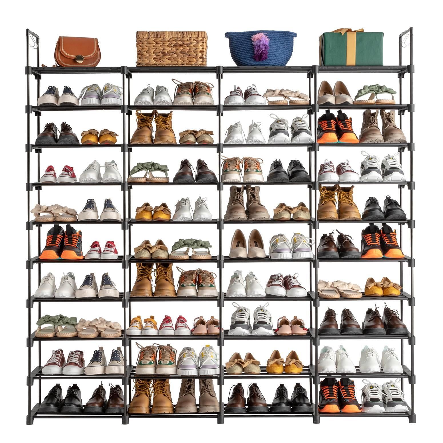 Black 10-Tier Metal and Plastic Stackable Shoe Rack