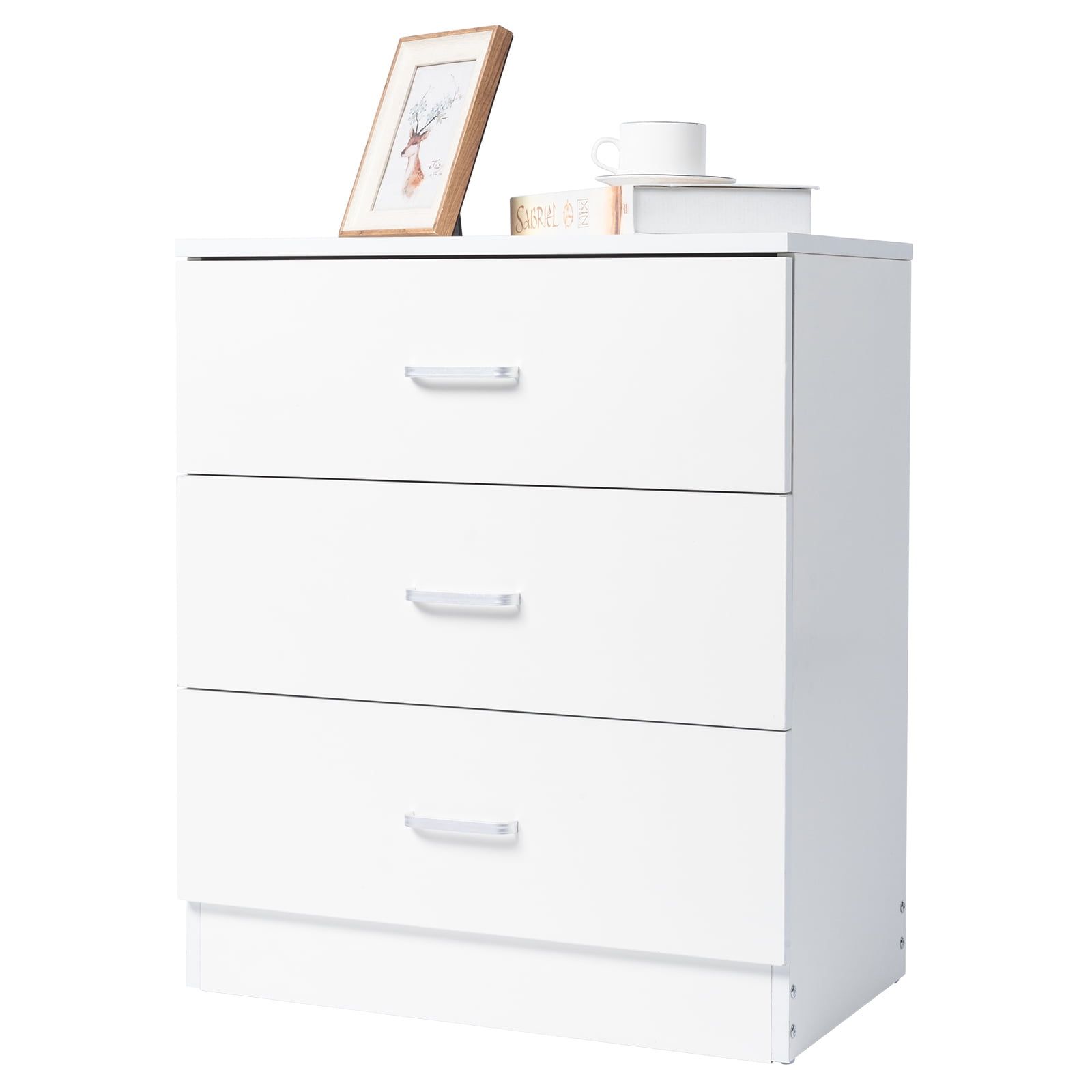 Modern White 3-Drawer Wood Dresser with Ring Pull Handles