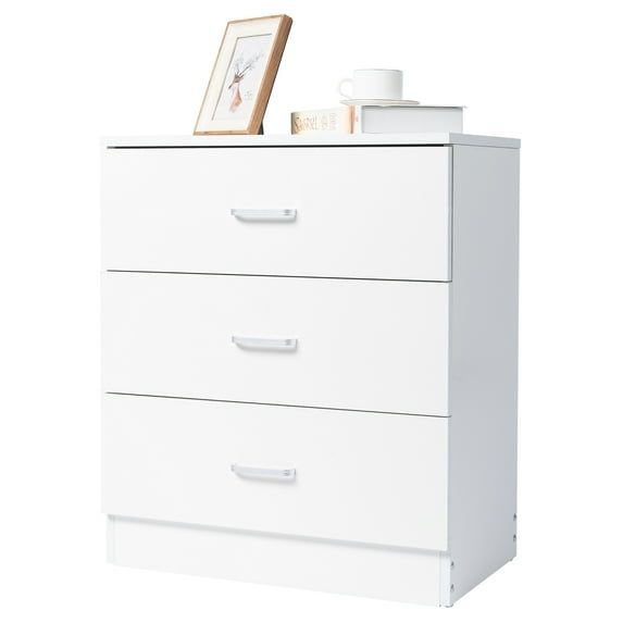 Modern White 3-Drawer Wood Dresser with Ring Pull Handles
