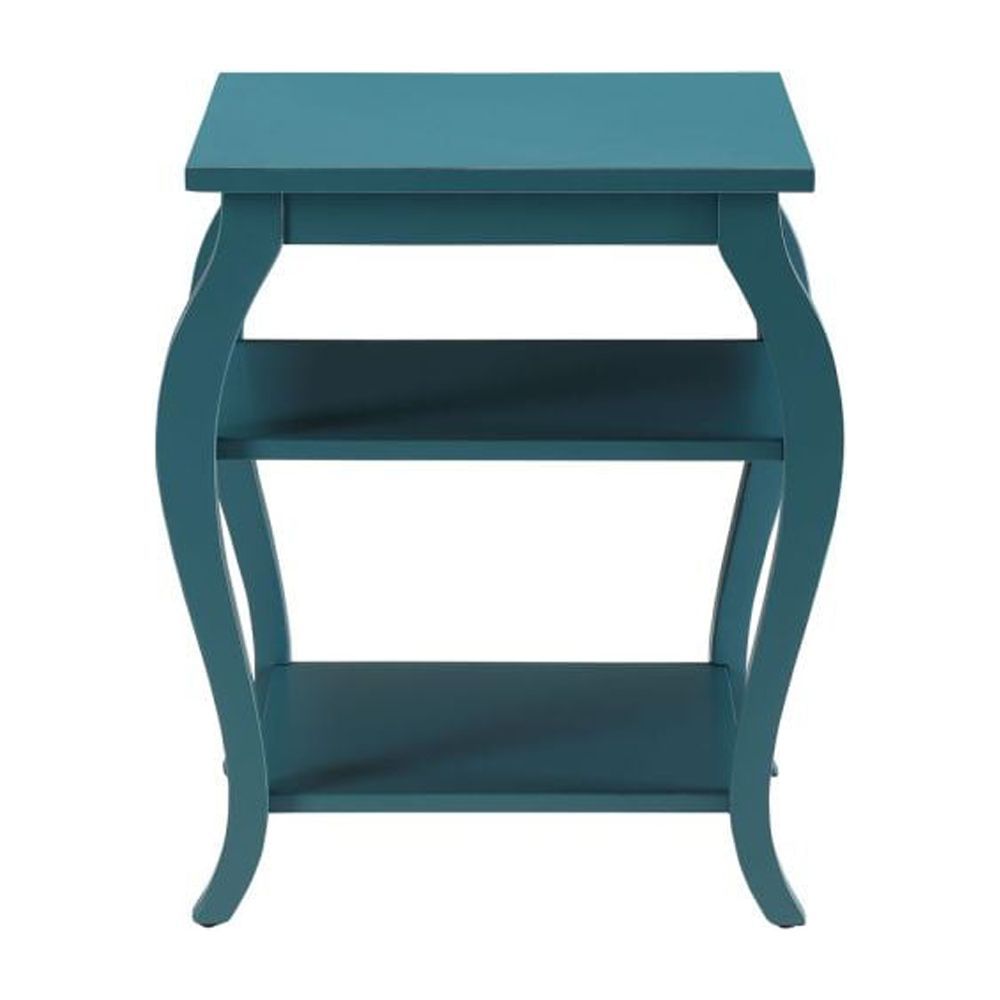 Teal Wood End Table with Open Shelves