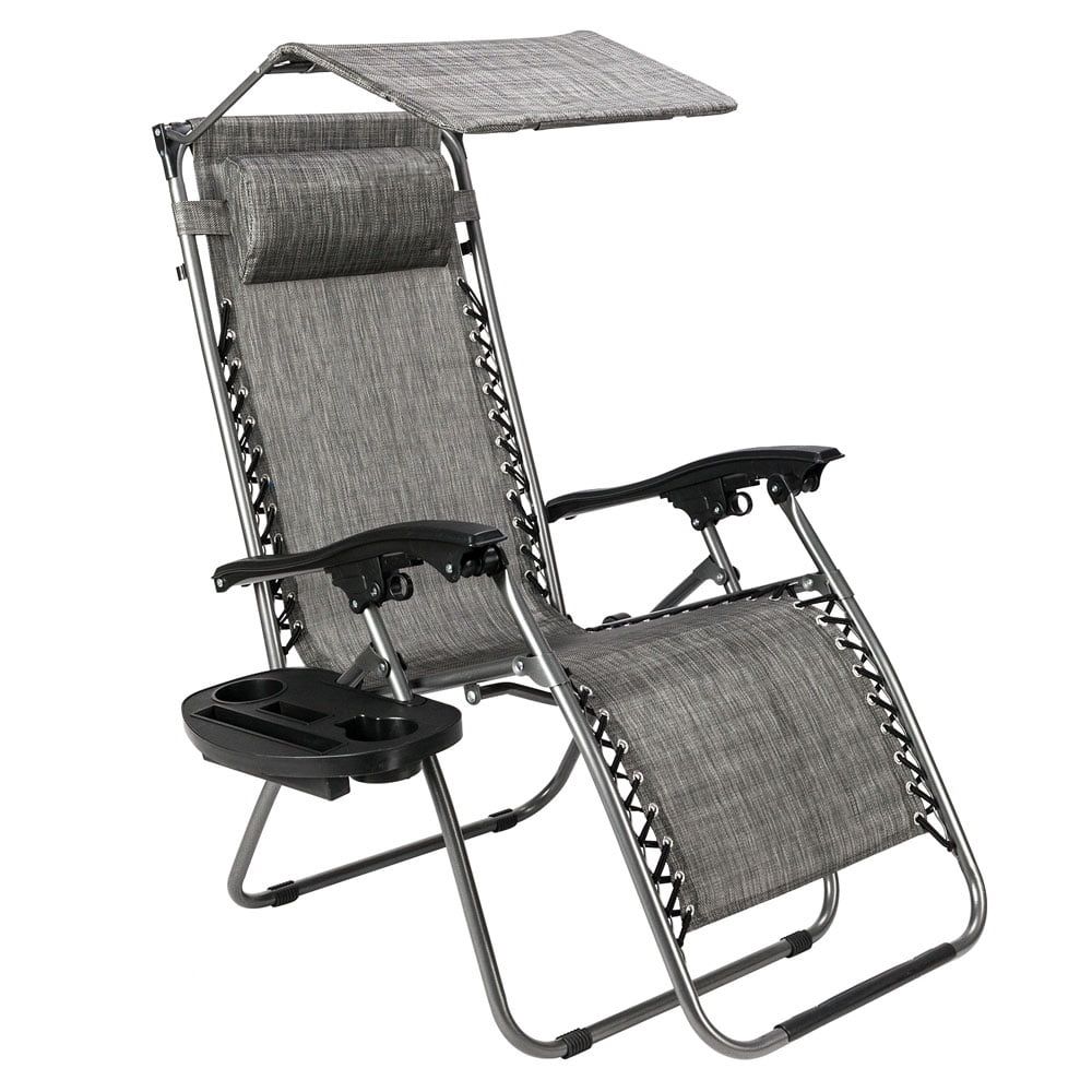 Gray Steel Zero Gravity Lounger with Canopy and Cushion