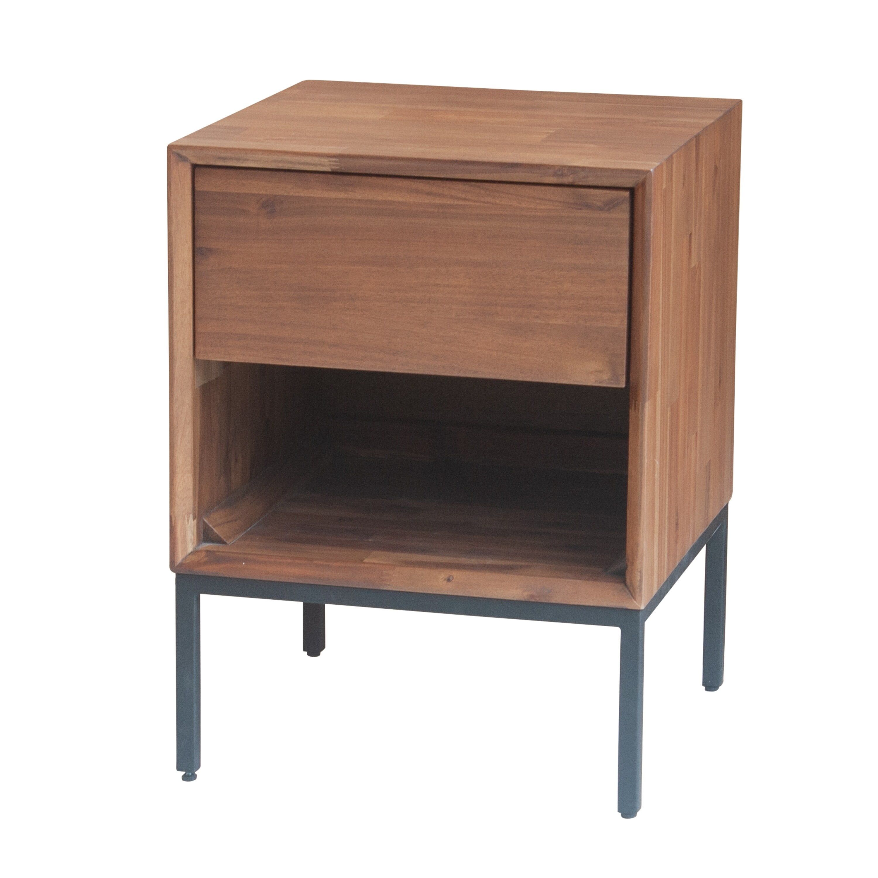 Hathaway Newton Brown Solid Acacia 1-Drawer Nightstand