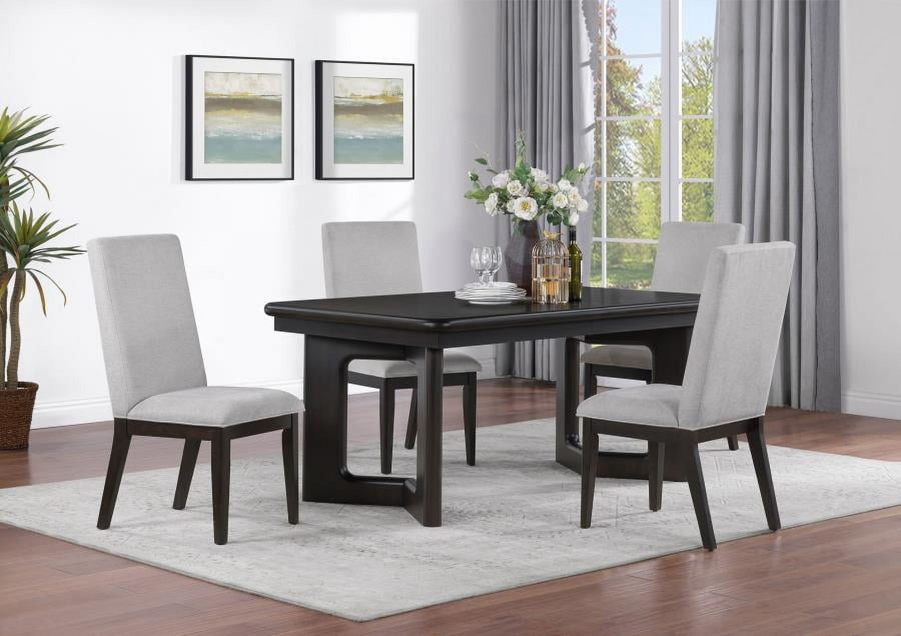 Acacia Brown Rectangular Dining Table Set with Cream Upholstered Chairs