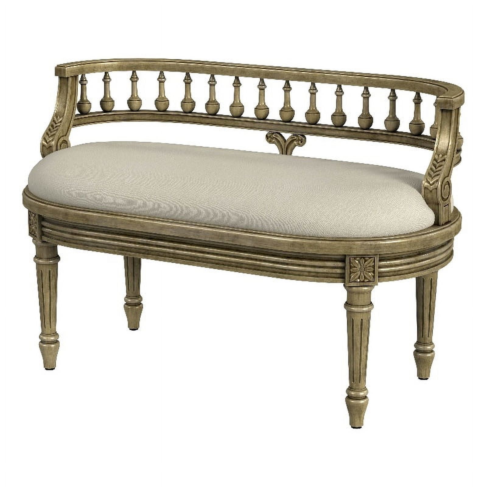 Hathaway 37" Cream Upholstered Bench with Carved Spindle Back