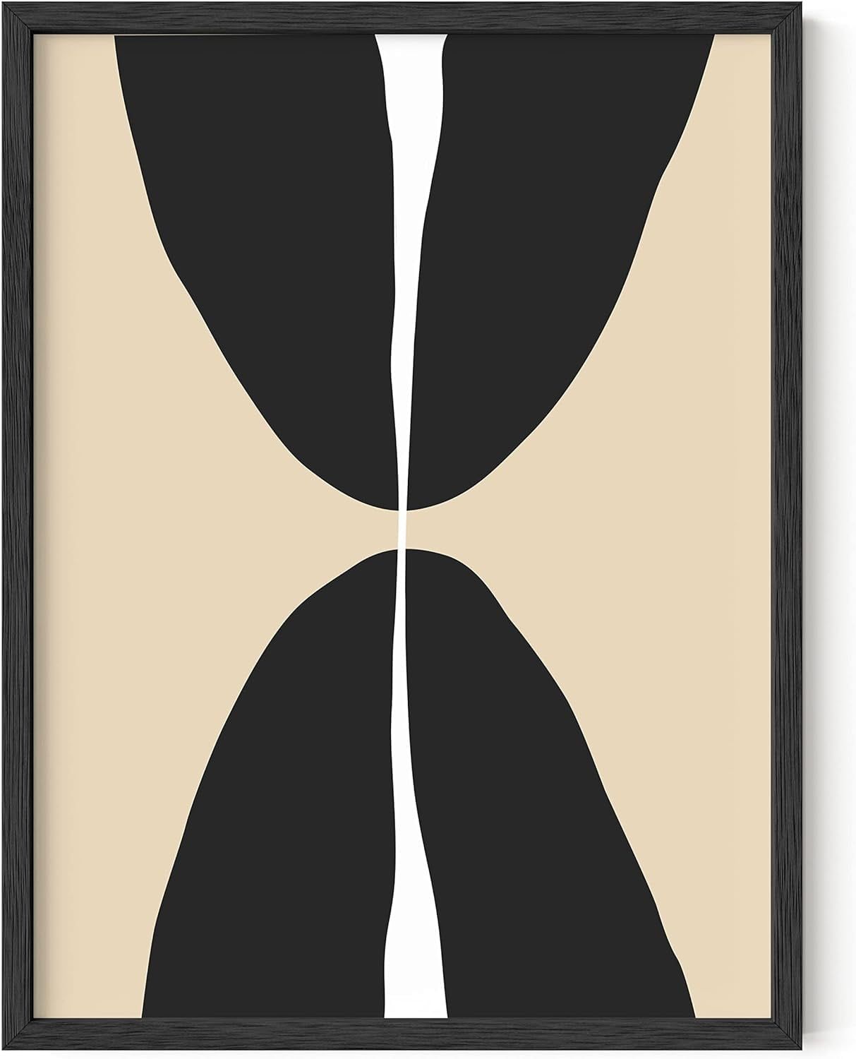 Black and Beige Abstract Geometric Art Poster with Oak Frame