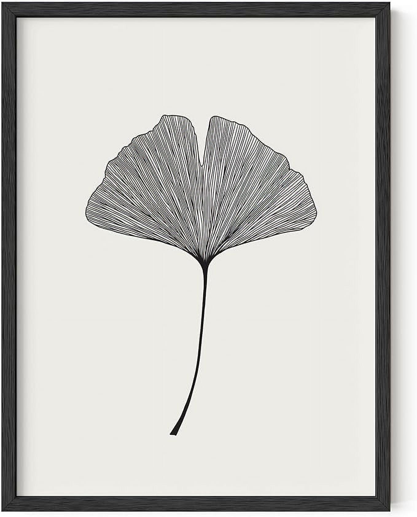 Black Framed Ginkgo Leaf Print in Portrait Orientation