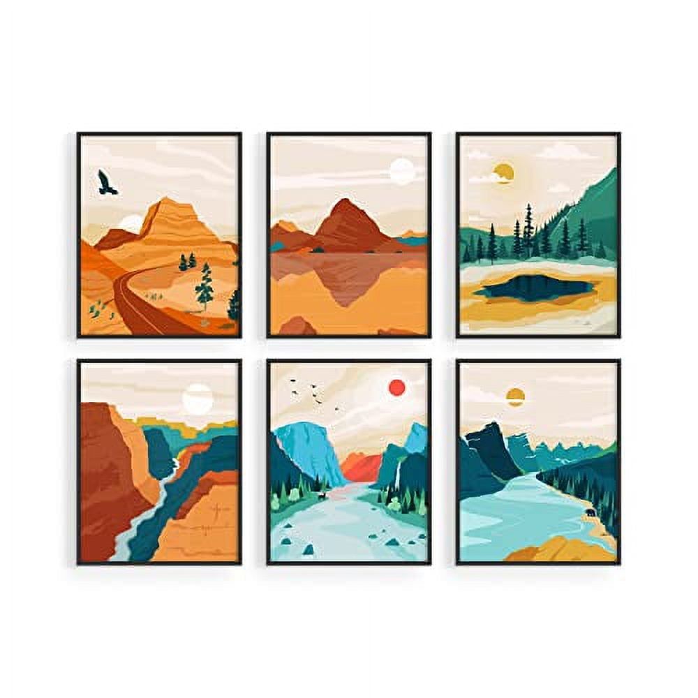 Set of 6 Framed Abstract Landscape Nature Prints