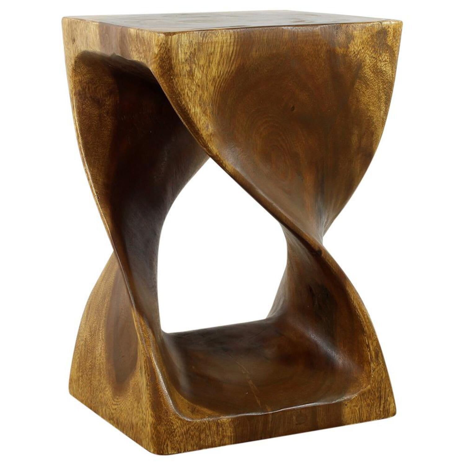 Hand-Carved Oak Twist Stool 12 x 12 x 18 Inch