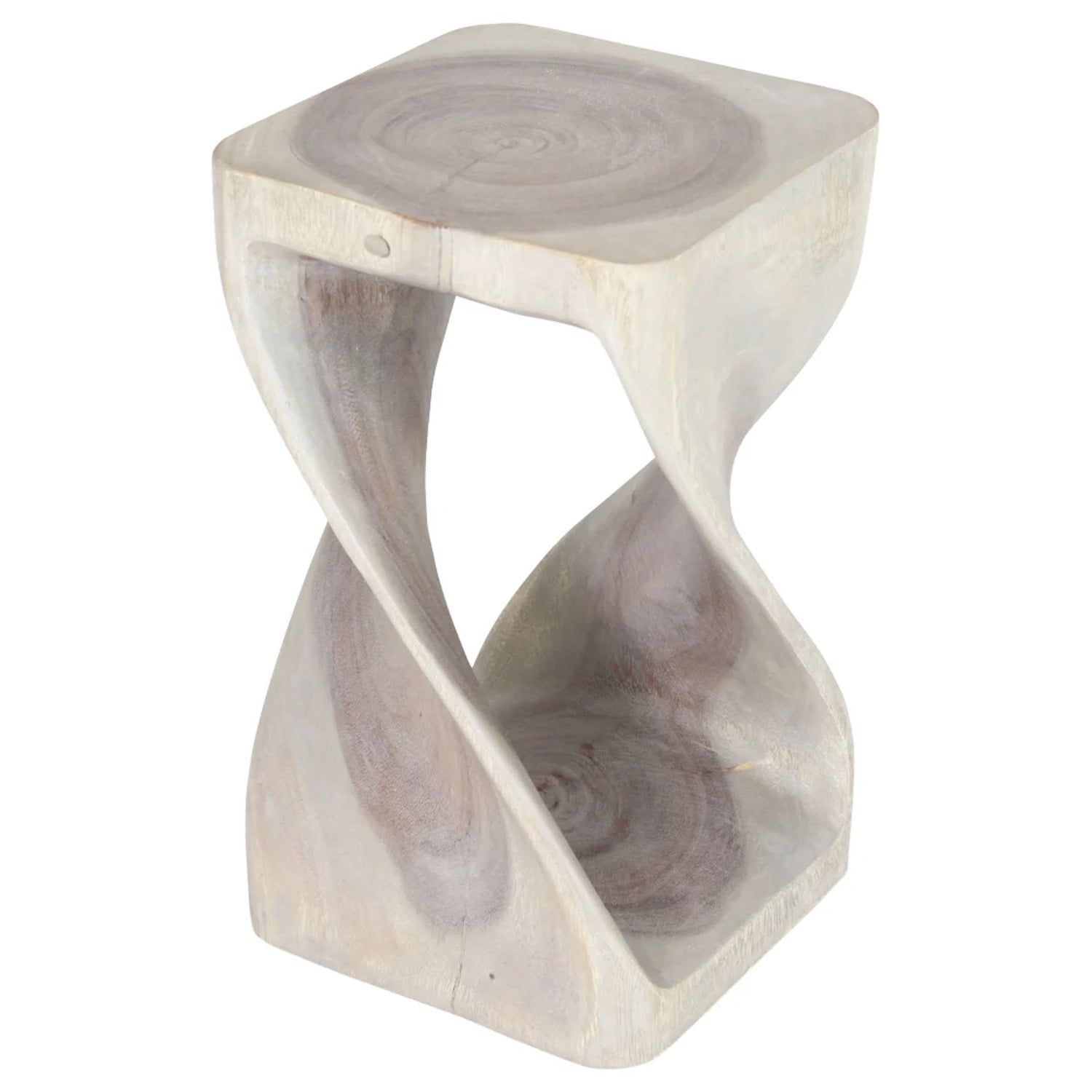 Hand-Carved Grey Wood Twist Stool 12 x 12 x 20