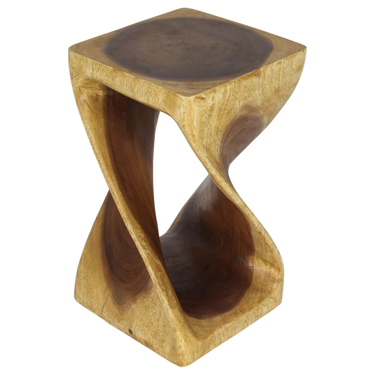 Eco-Friendly Oak Wood Twist Stool - 12"x20" Hand-Carved