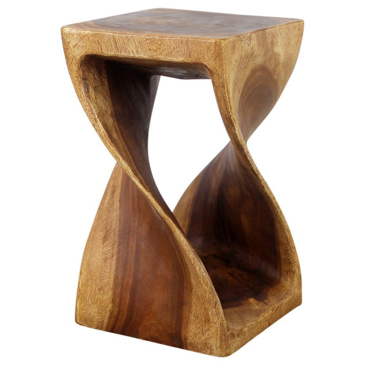 Eco-Friendly Oak Wood Twist Stool - 12"x20" Hand-Carved