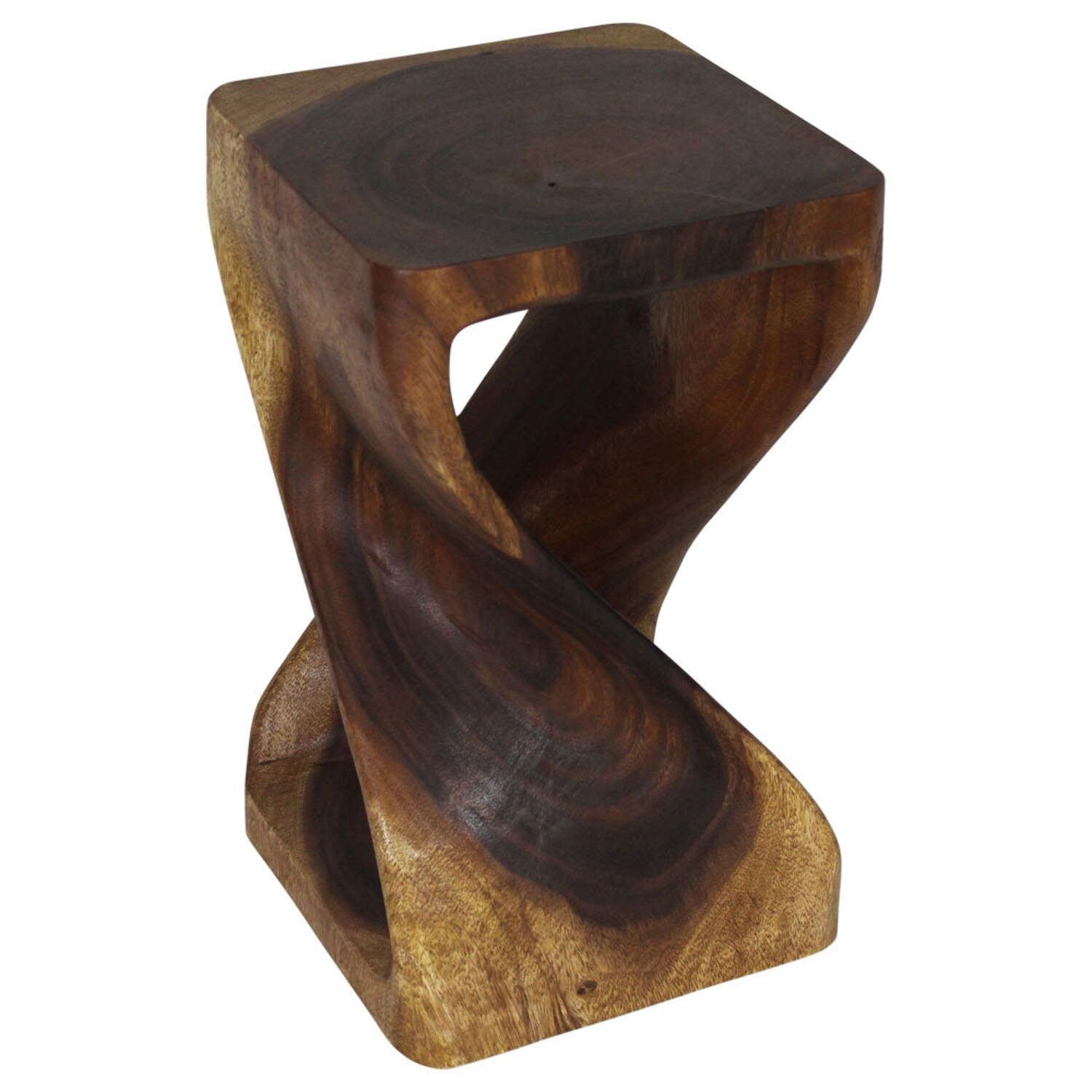 Elegant Walnut Twist Stool - Contemporary Square Wood Accent