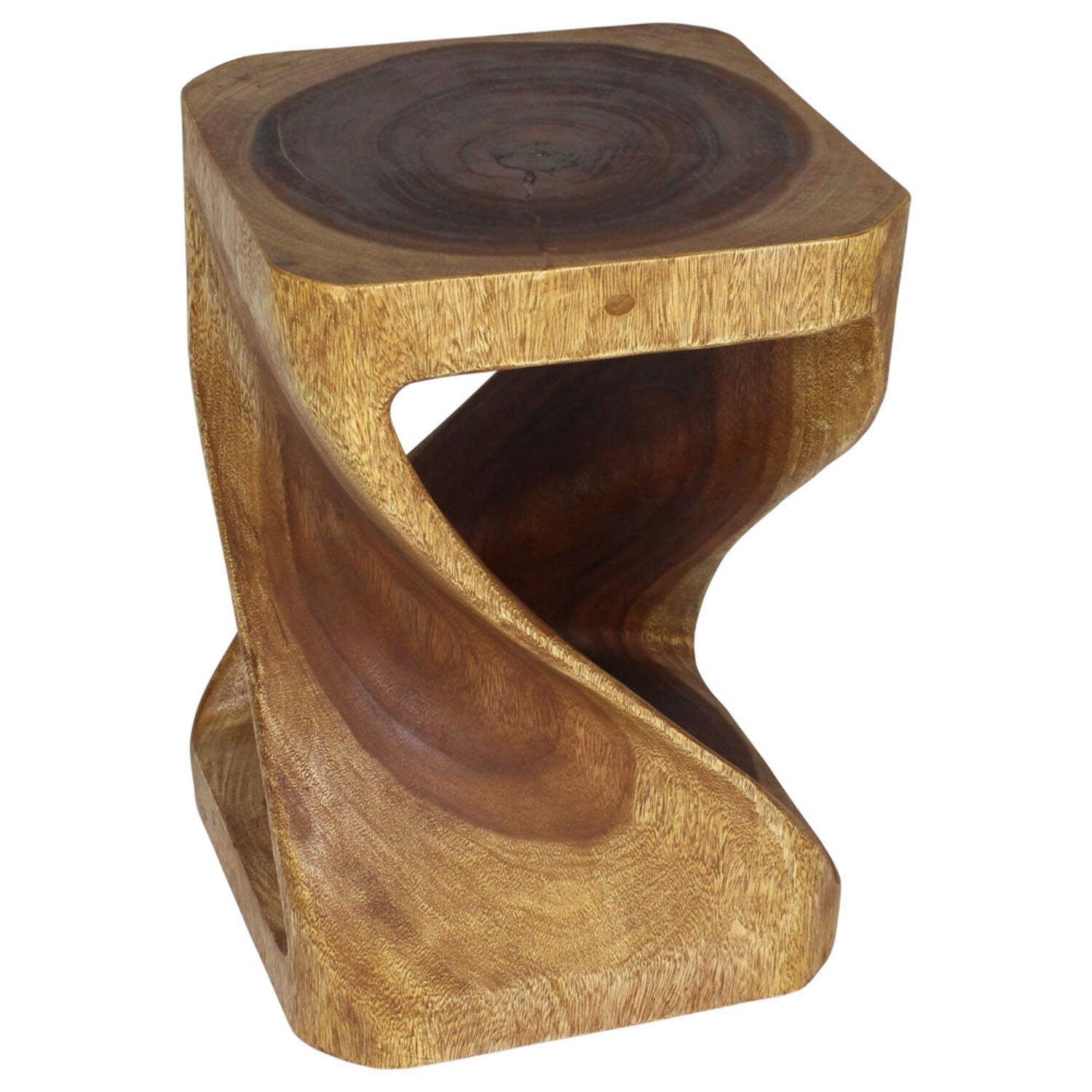 Hand-Carved Walnut Twist Stool and Accent Table