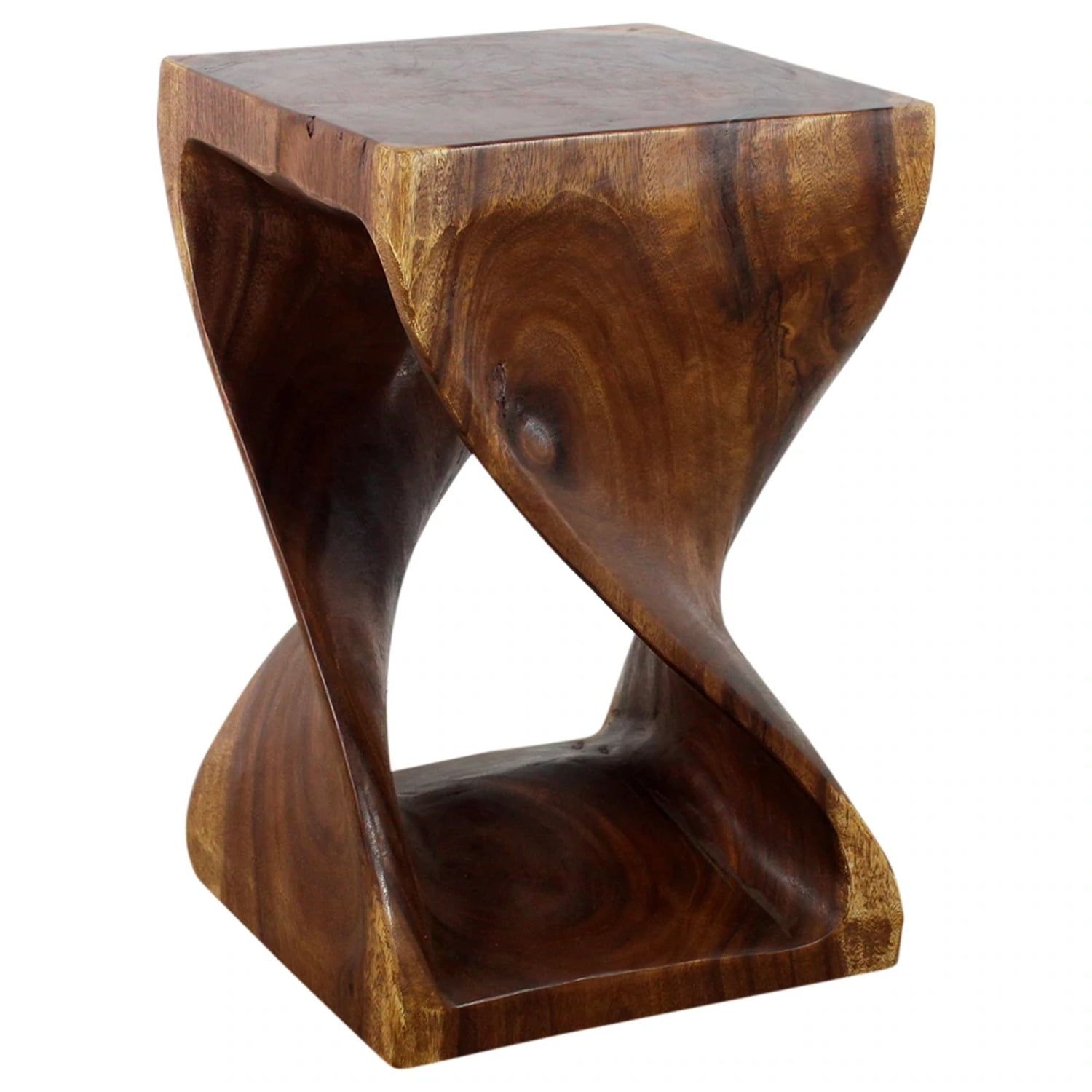 Walnut Twist Hand-Carved Wood End Table 15 x 15 x 23