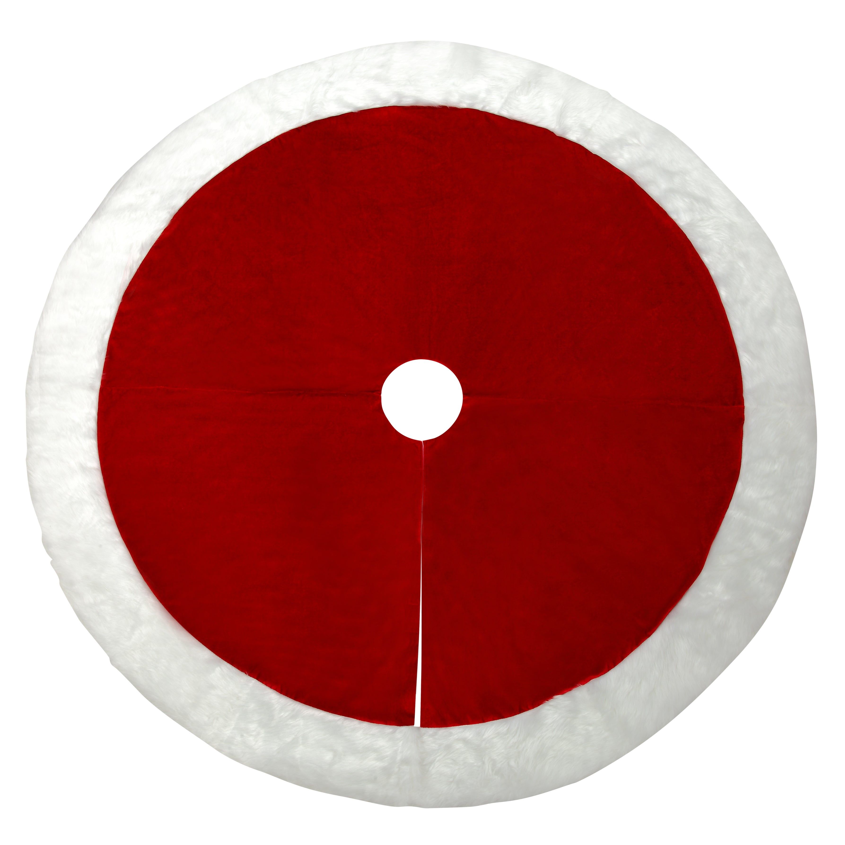 Burgundy Velvet Tree Skirt with White Faux Fur Border, 54 Inch