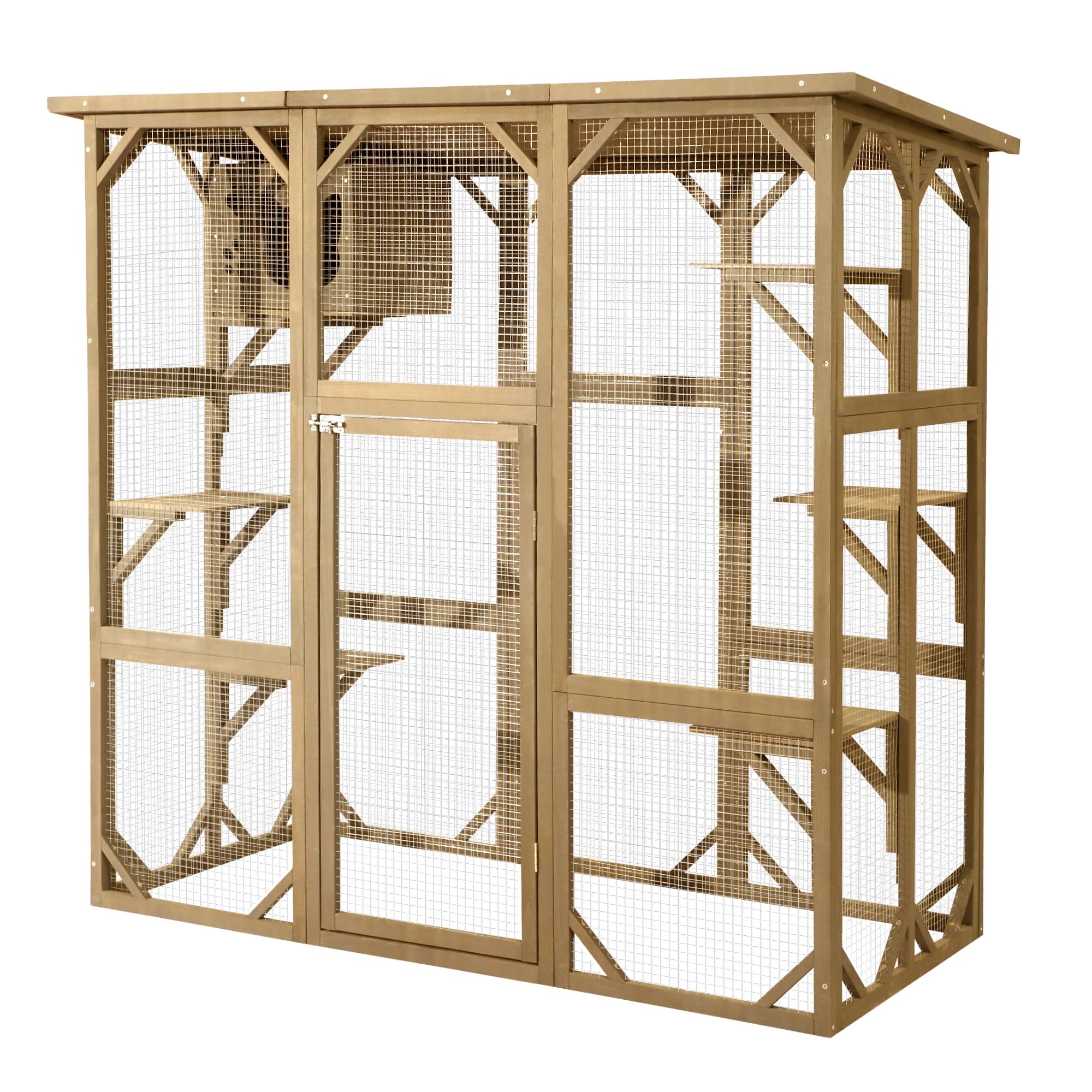 Natural Wood Large Outdoor Cat Enclosure with Platforms