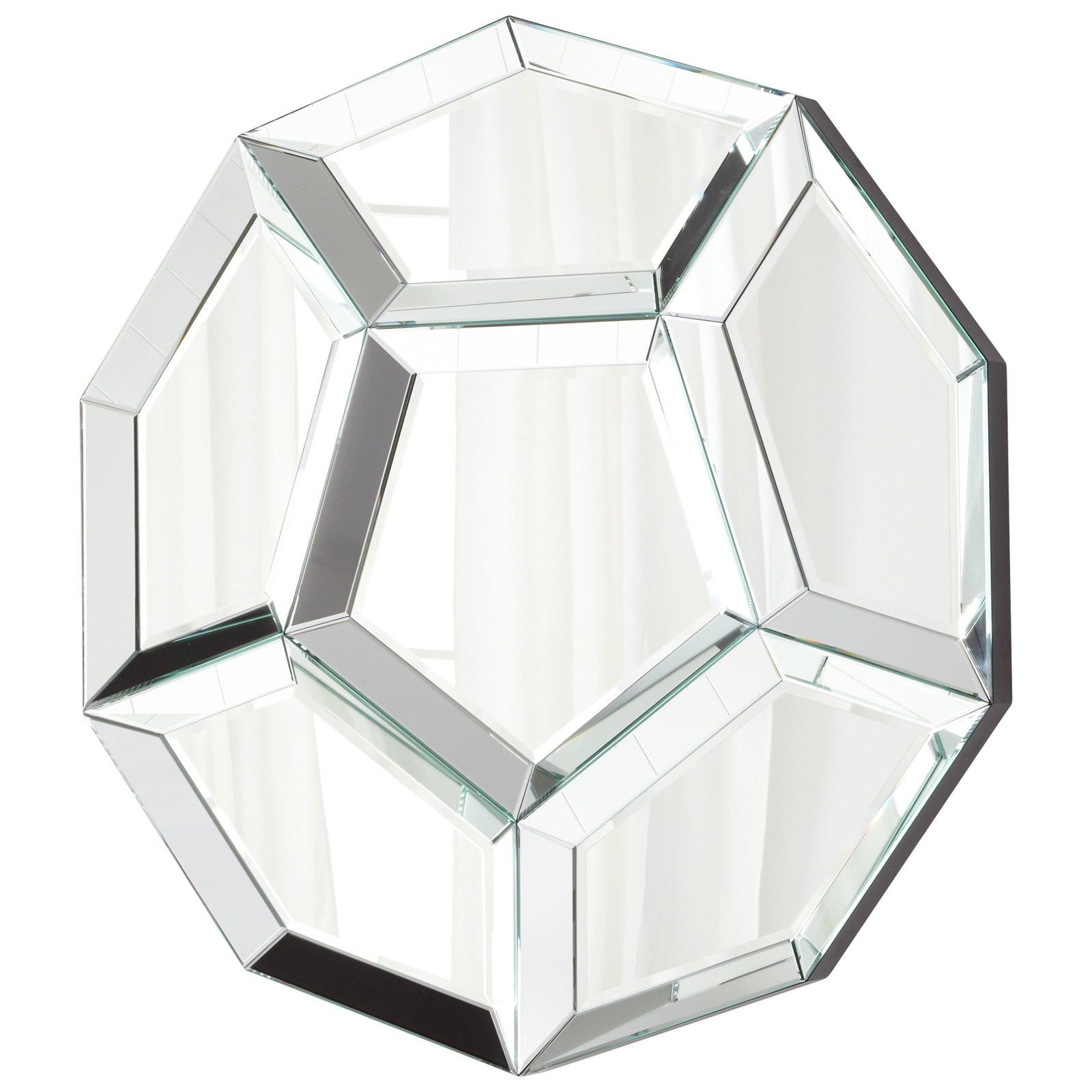 Contemporary Round Frameless Silver Geometric Mirror 49"