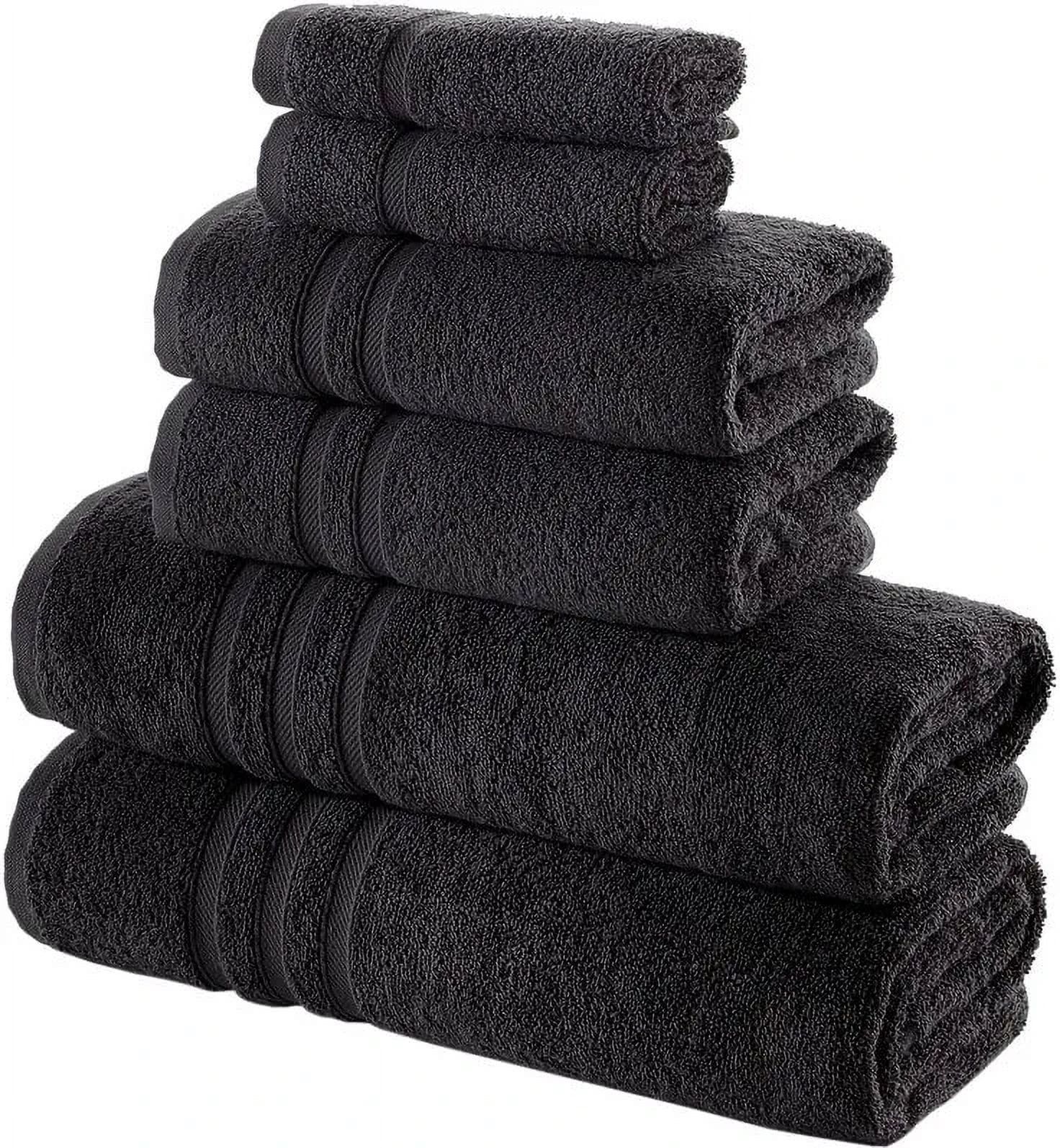 Black Cotton 6-Piece Towel Set with Hand Towels and Washcloths