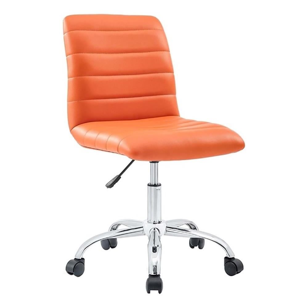 Orange Vinyl Armless Swivel Office Chair with Chrome Base