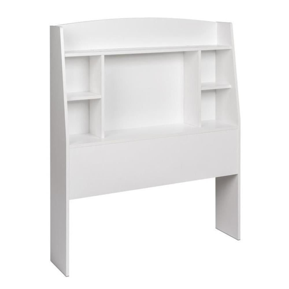 White Twin Wood Bookcase Headboard with Storage