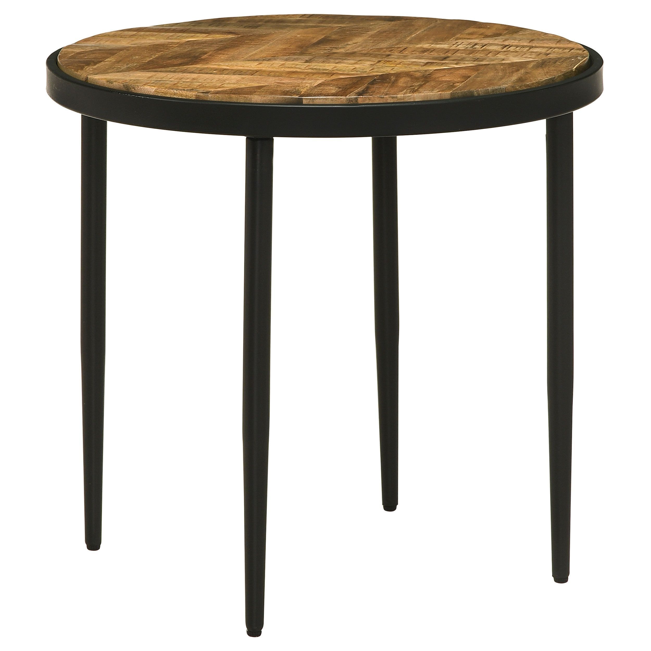 Rustic Round Mango Wood and Black Metal Side Table